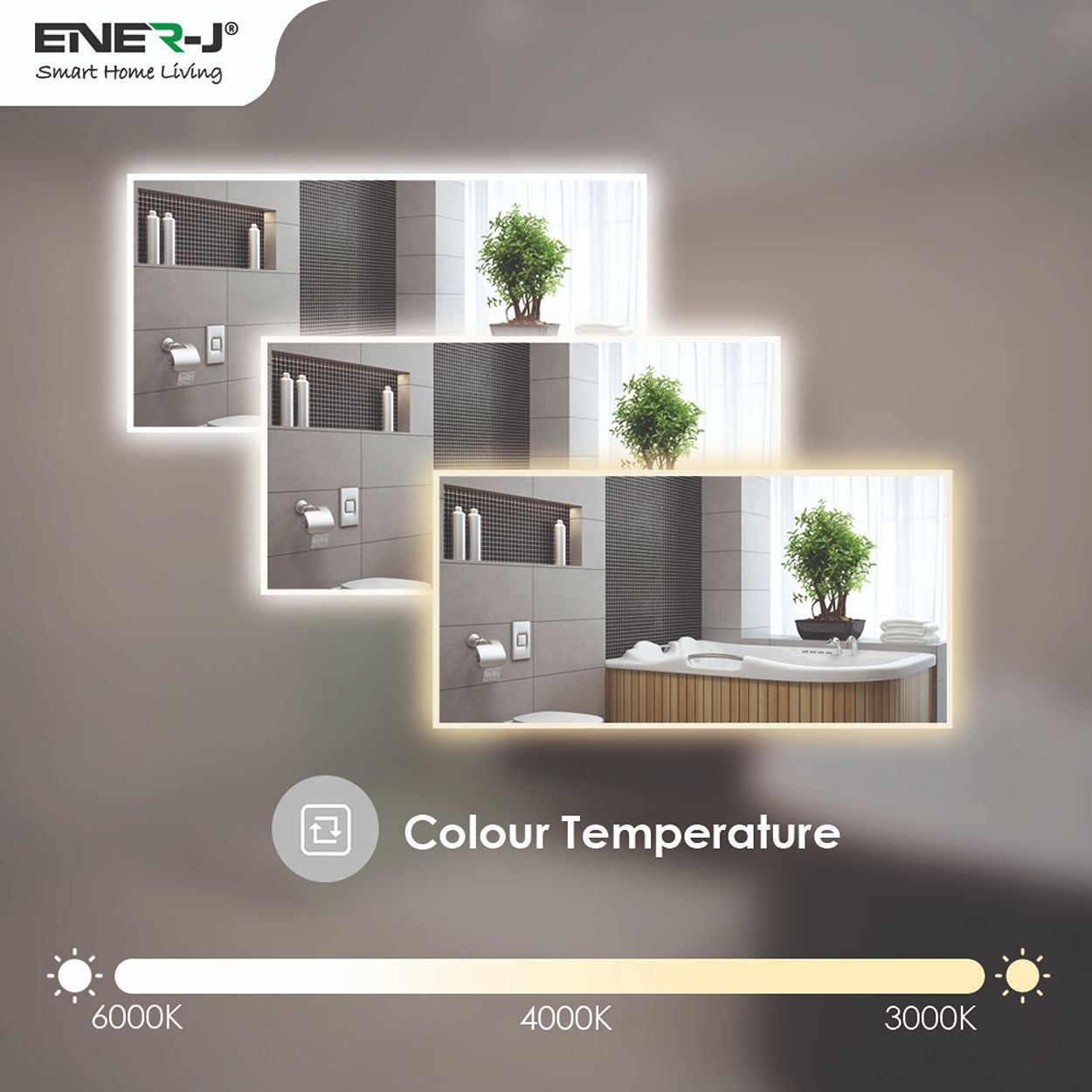 Modern Wall Mirror Infrared Heater with CCT & Dimming LED Light - 450W, IP54, UK Plug & Play