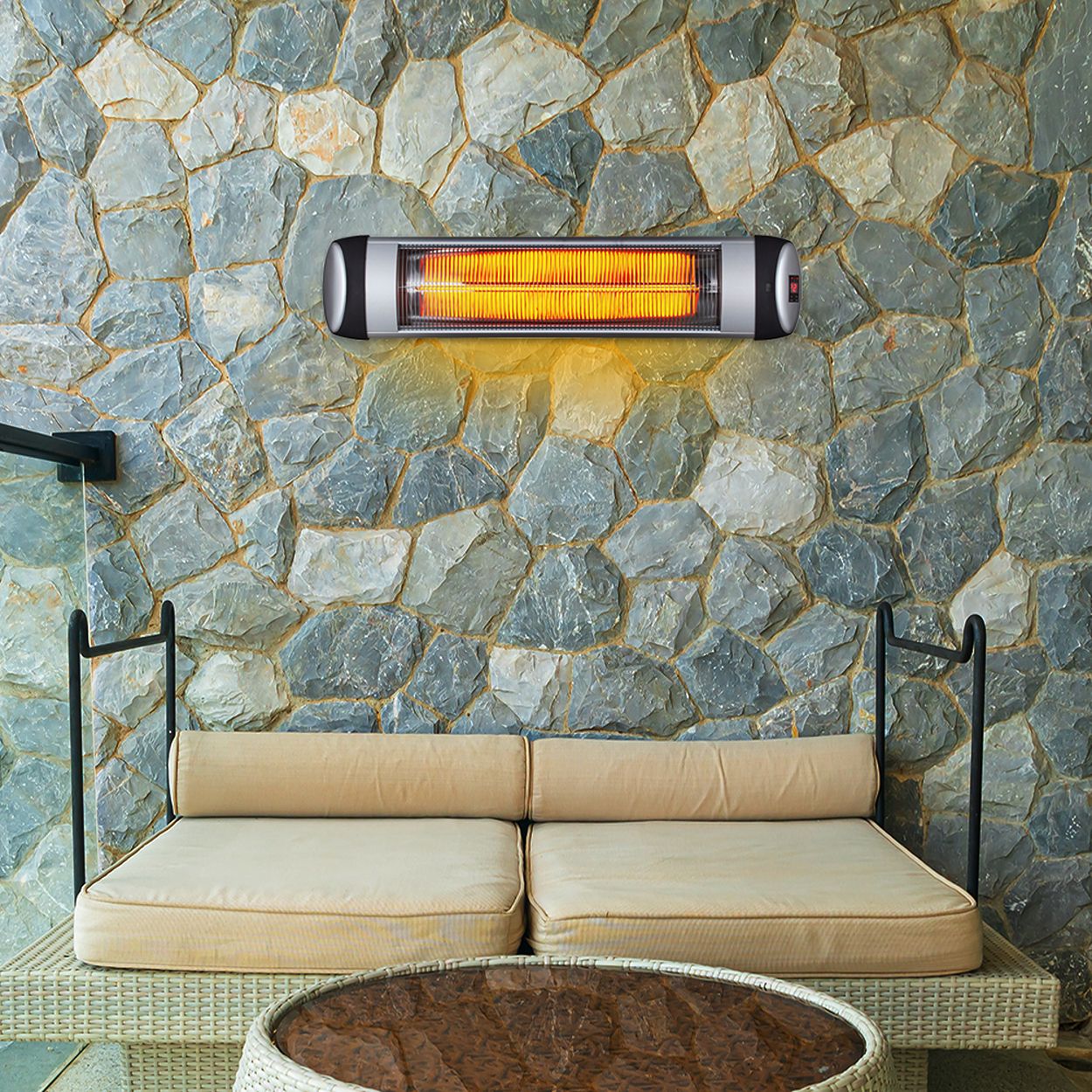 Wall Mounted Patio Heater with Quartz Tube - 2000W, 3 Heat Settings, Remote Control