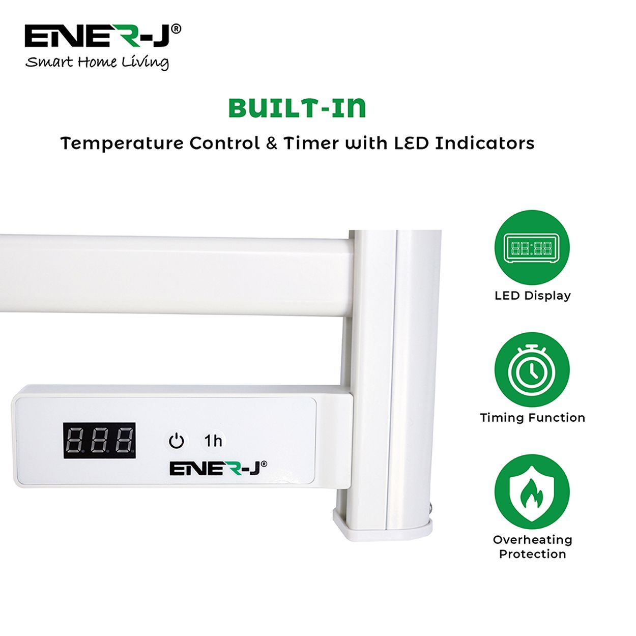 Infrared Heating Towel Rail LED Screen with BS plug 1.2 m for Bathroom IP24 White