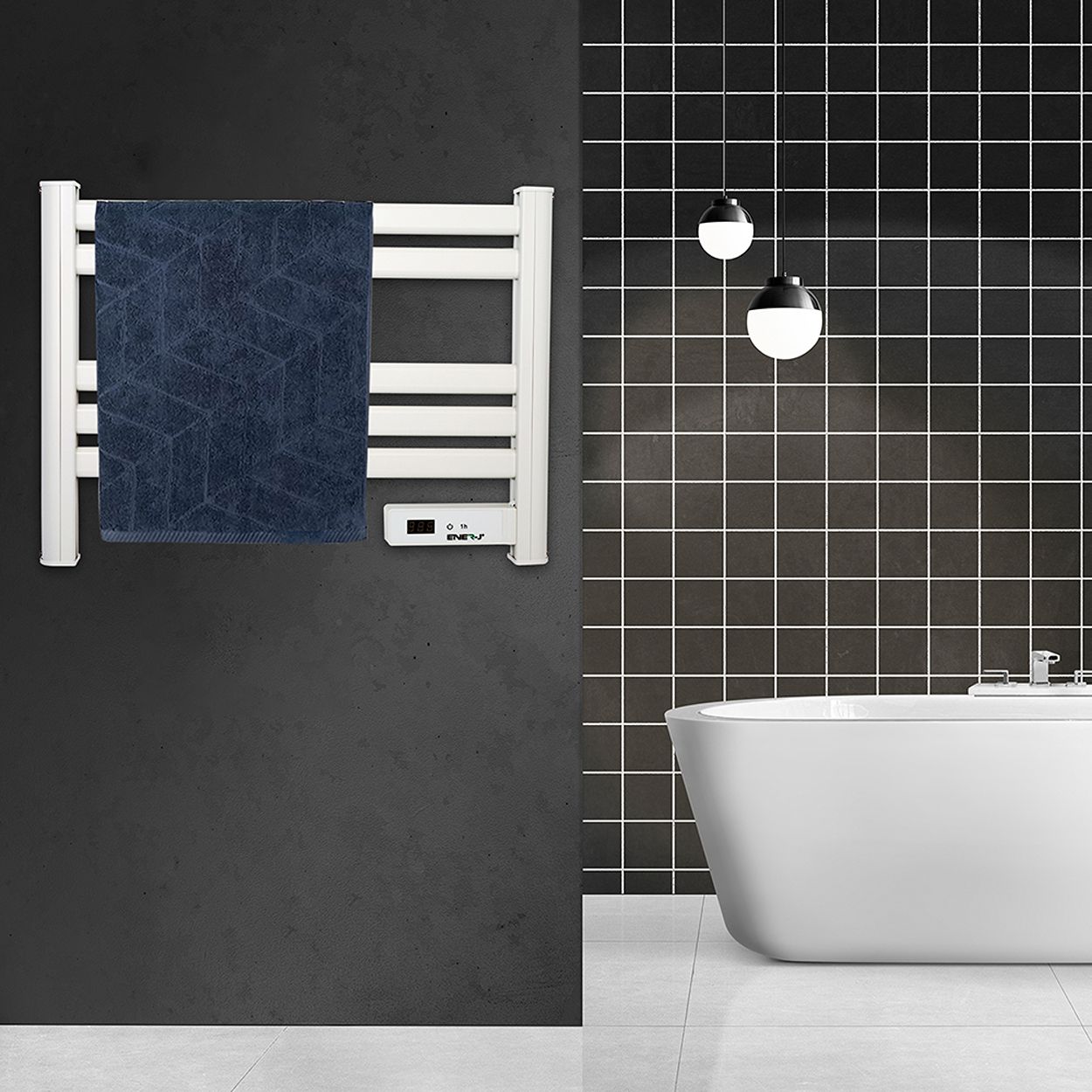 Infrared Heating Towel Rail LED Screen with BS plug 1.2 m for Bathroom IP24 White