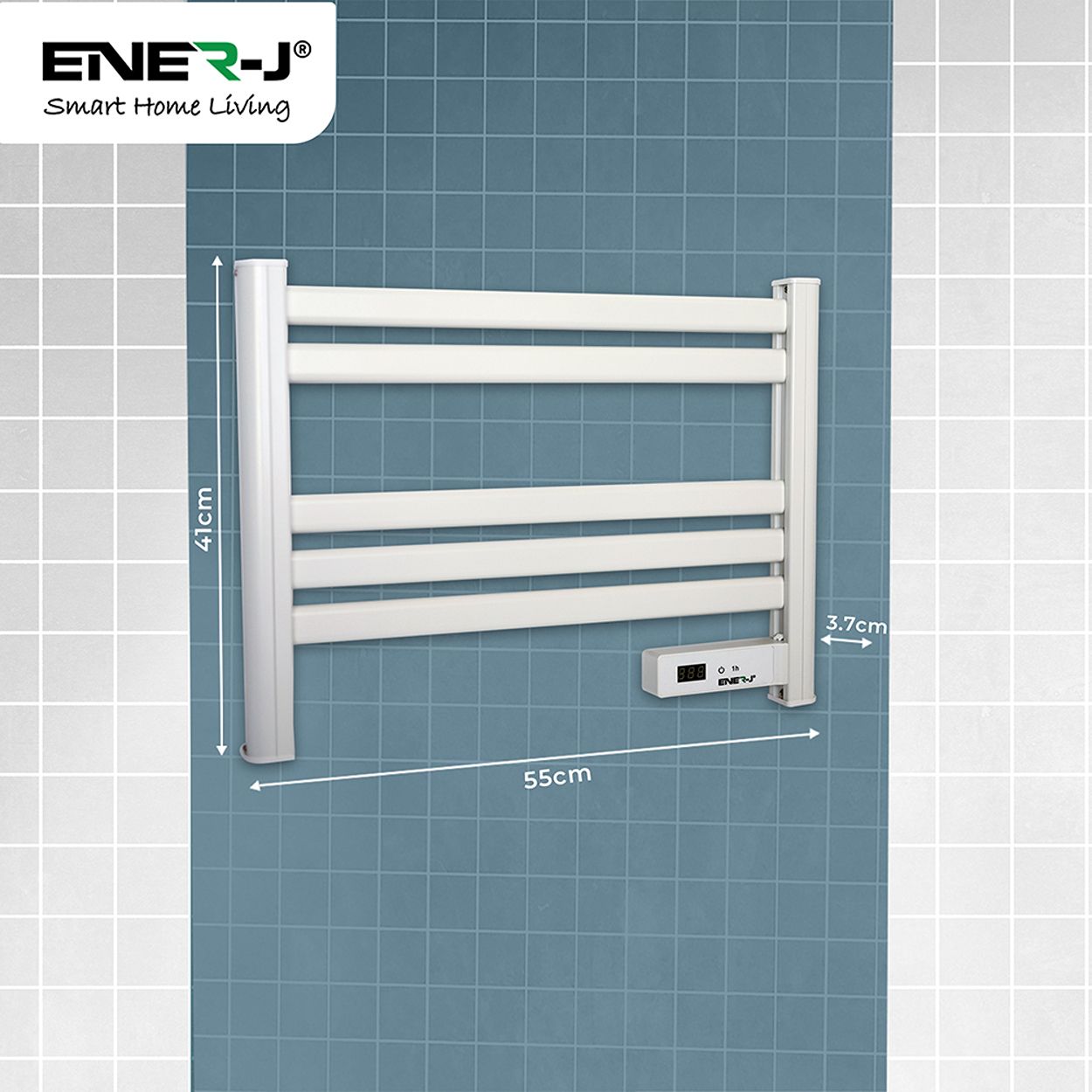 Infrared Heating Towel Rail LED Screen with BS plug 1.2 m for Bathroom IP24 White