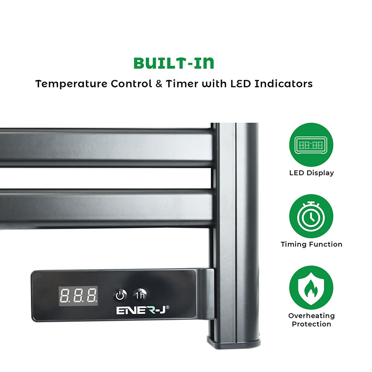Infrared Heating Towel Rail LED Screen with BS plug 1.2 m for Bathroom IP24 White