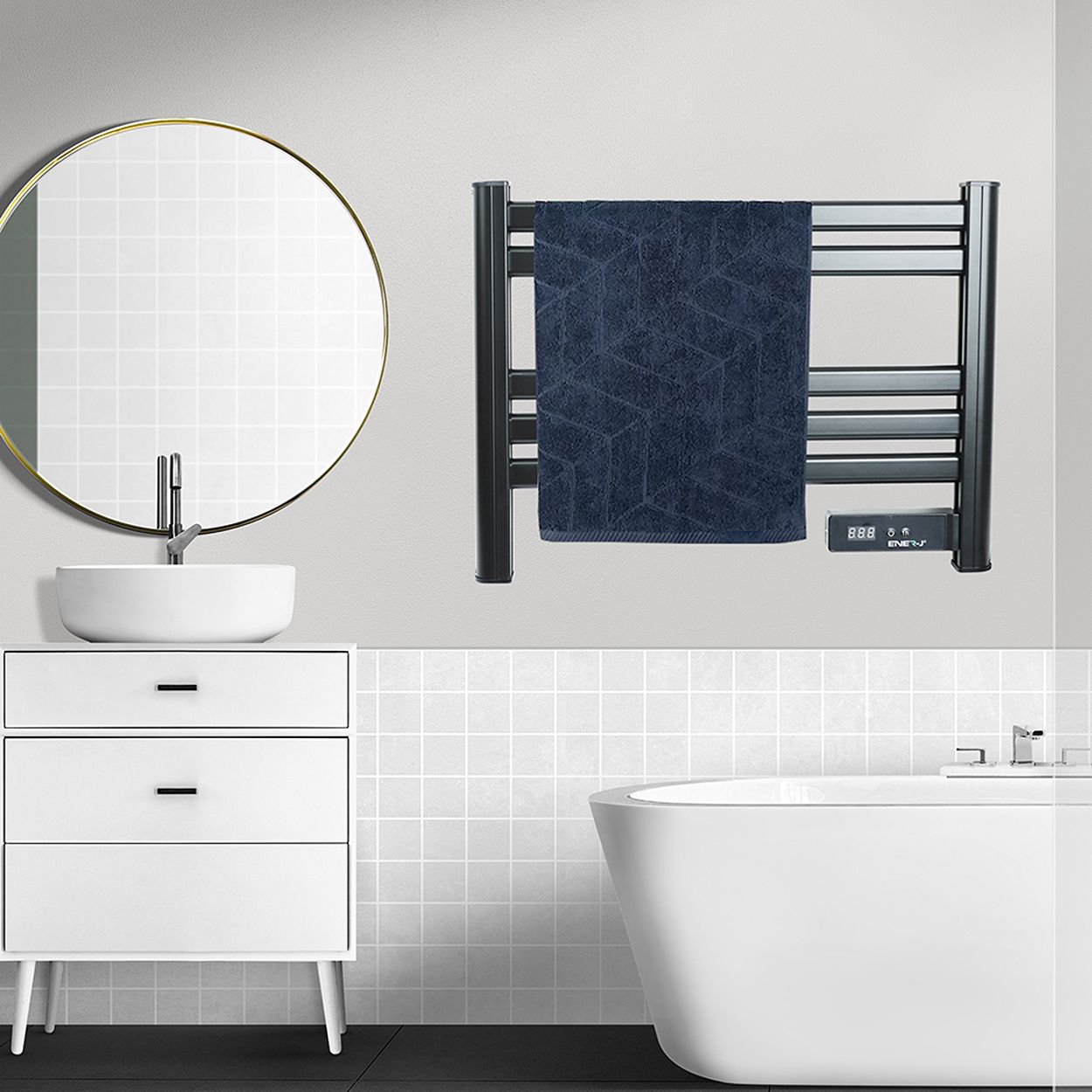 Infrared Heating Towel Rail LED Screen with BS plug 1.2 m for Bathroom IP24 White
