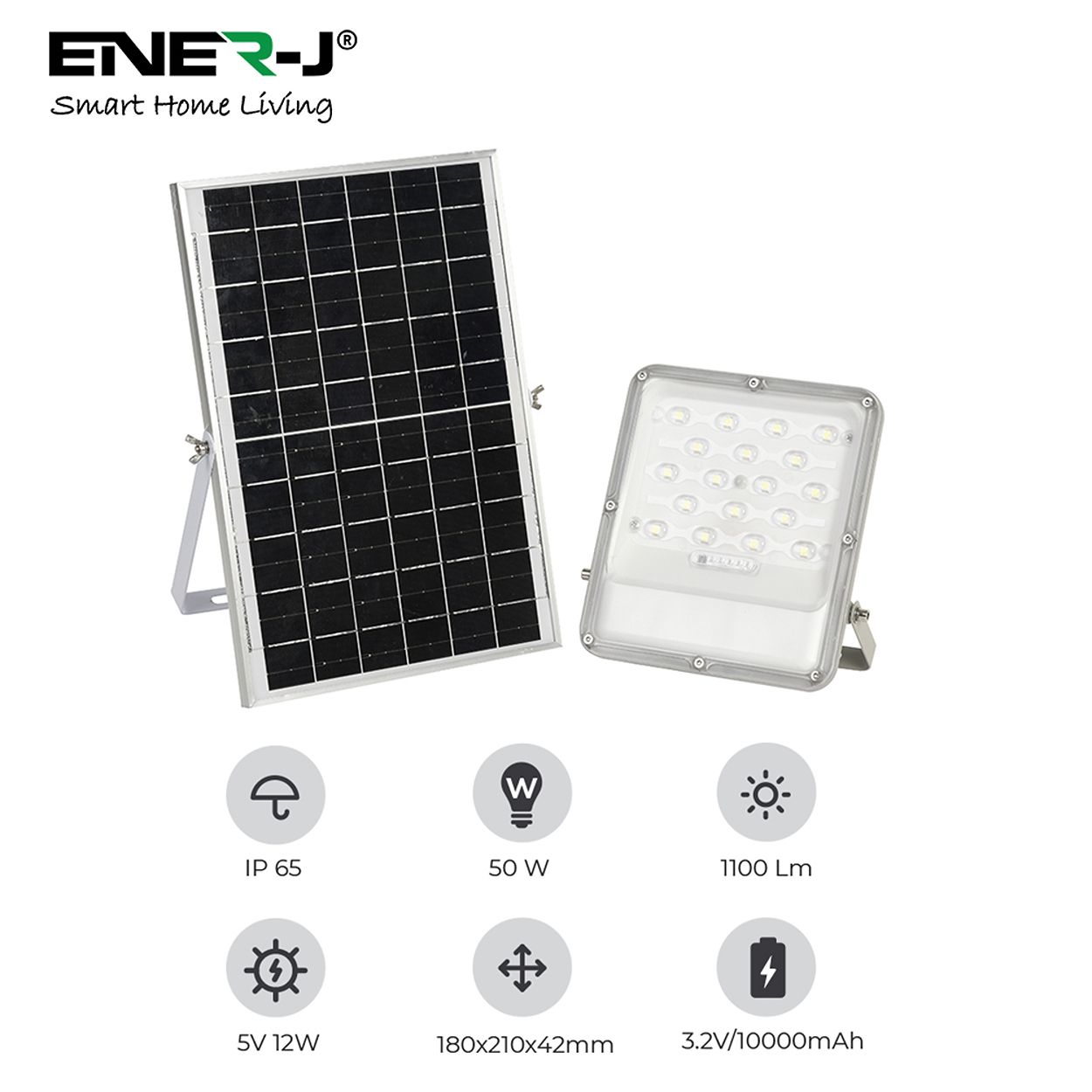 50W LED Floodlights with Solar Panels - Solar Powered, Remote Control, IP65 Waterproof