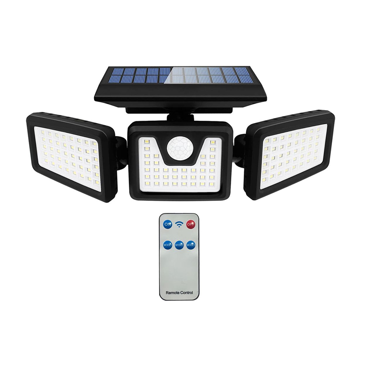 Solar Powered 3 Heads LED Wall Light with Motion Sensor & Remote