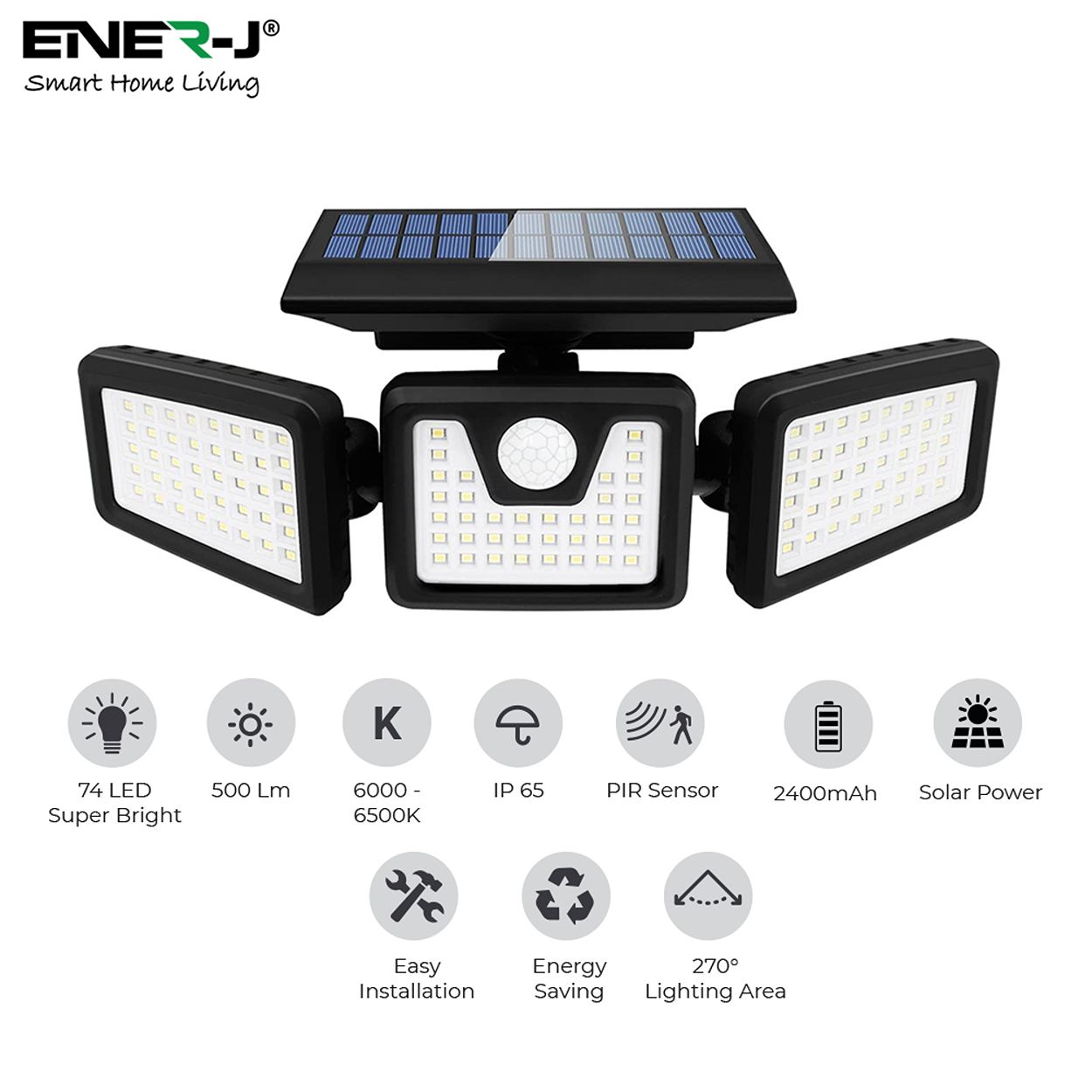 Solar Powered 3 Heads LED Wall Light with Motion Sensor & Remote