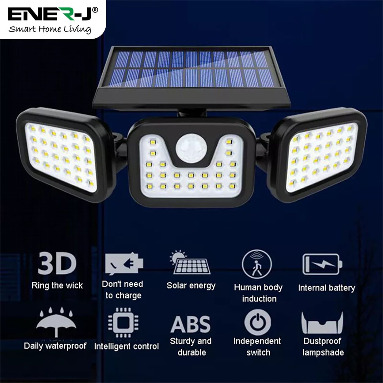 Solar Powered 3 Heads LED Wall Light with Motion Sensor & Remote