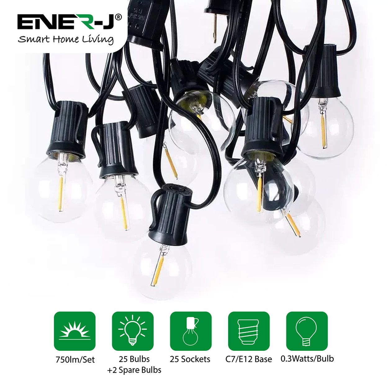 Solar String Kit - 7.6m with 25 LED Filament Bulbs and 4400mAh Battery