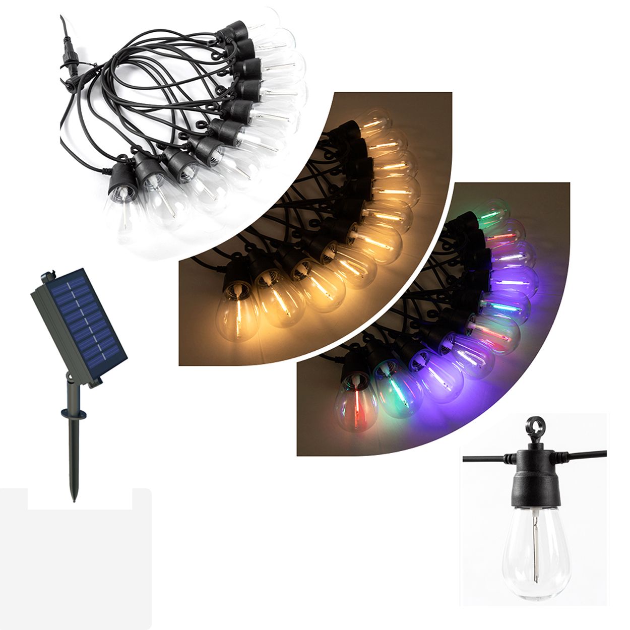Solar RGB & WW String Lights with Remote - 10 Meters, 10 Lamps, IP44