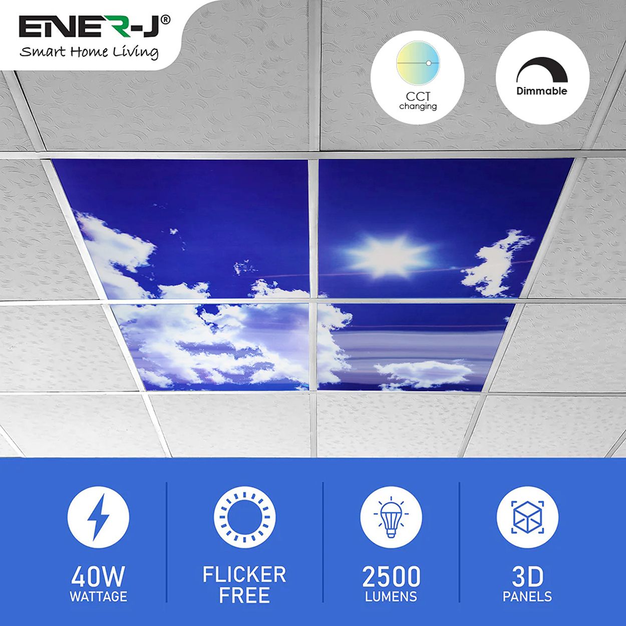 SKY Cloud LED Panels 60x60 40W 3D Effect, Colour Changing And Dimmable, Set Of 4 With Remote