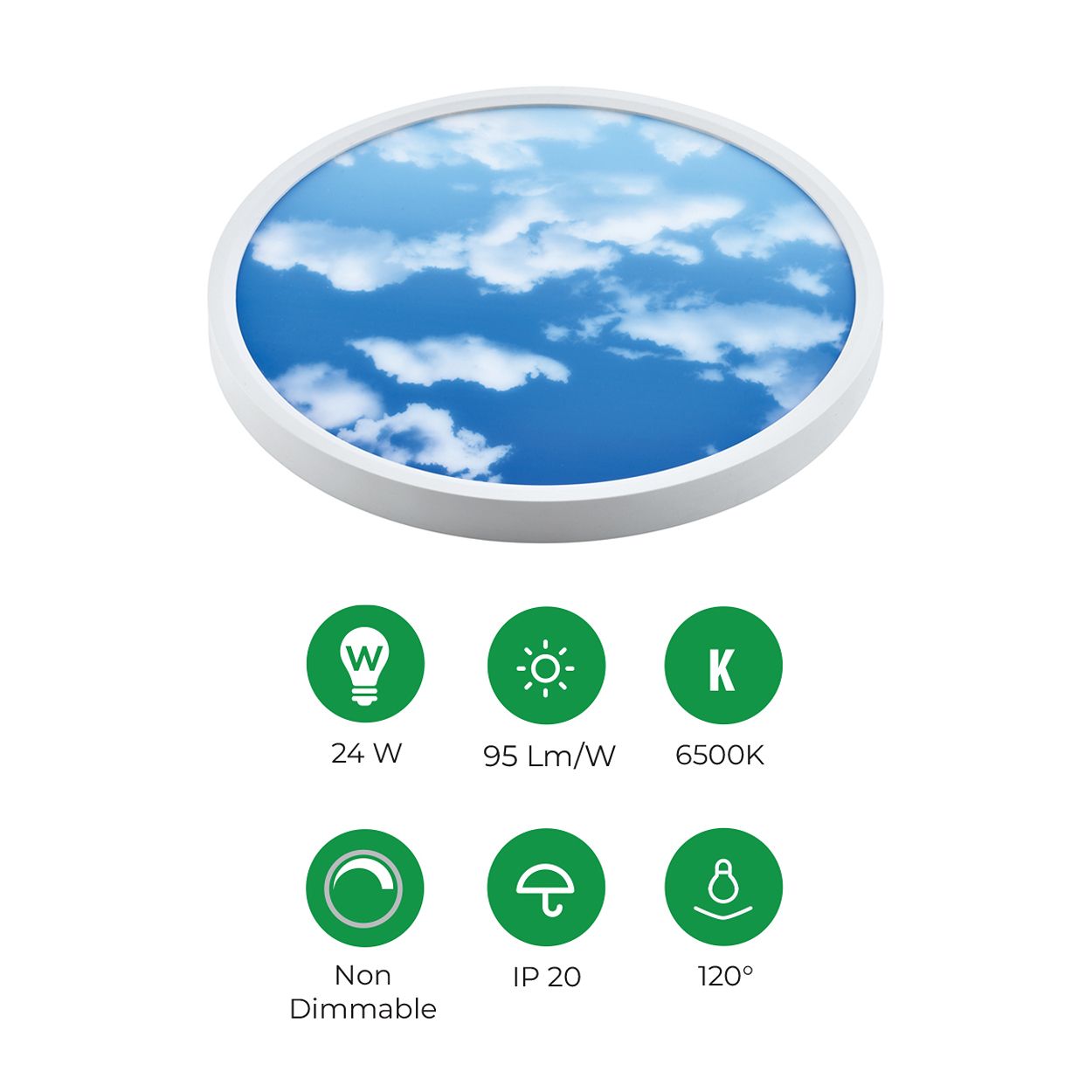 Surface mounted SKY LED Ceiling Light, 24W, Dia 300mm, 6500K, IP20
