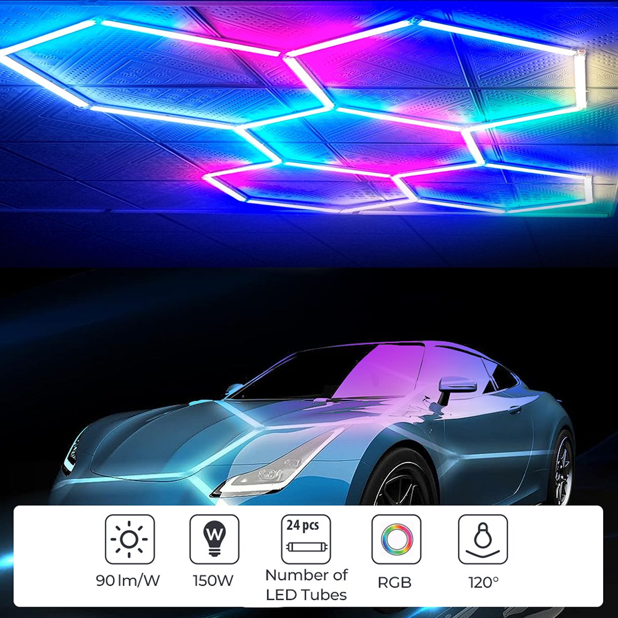 150W Hexagon Shape Showroom LED Lights with 5 Hexagons, RGB Colour, Remote Control