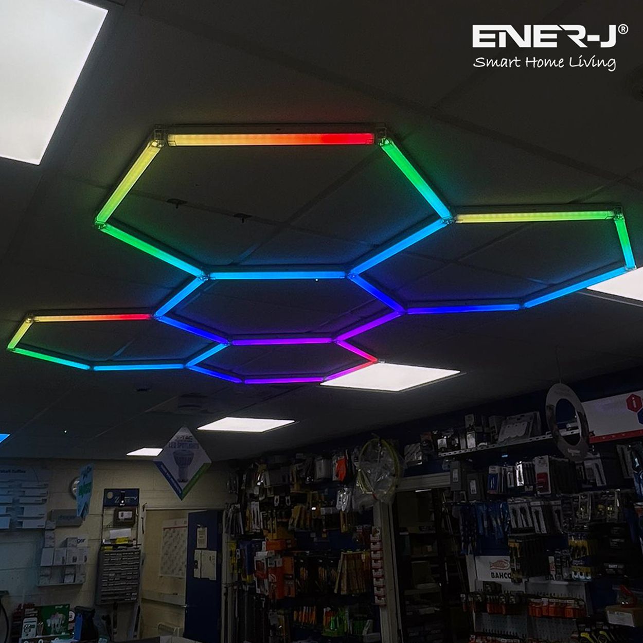 150W Hexagon Shape Showroom LED Lights with 5 Hexagons, RGB Colour, Remote Control