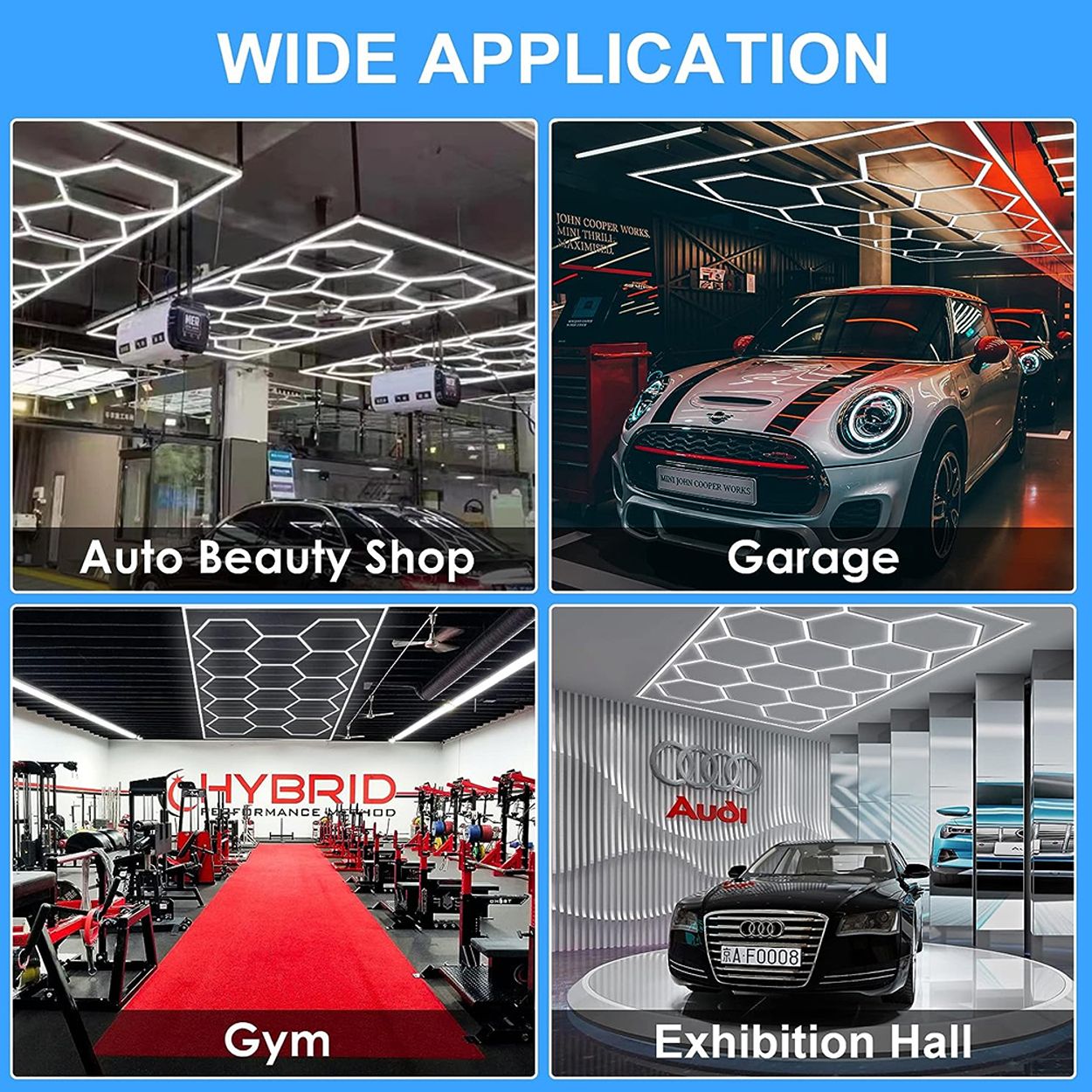 600W LED Hexagon Showroom Light 14 Hexagons with Border Lighting Kit, 69 Tubes, CCT Switchable