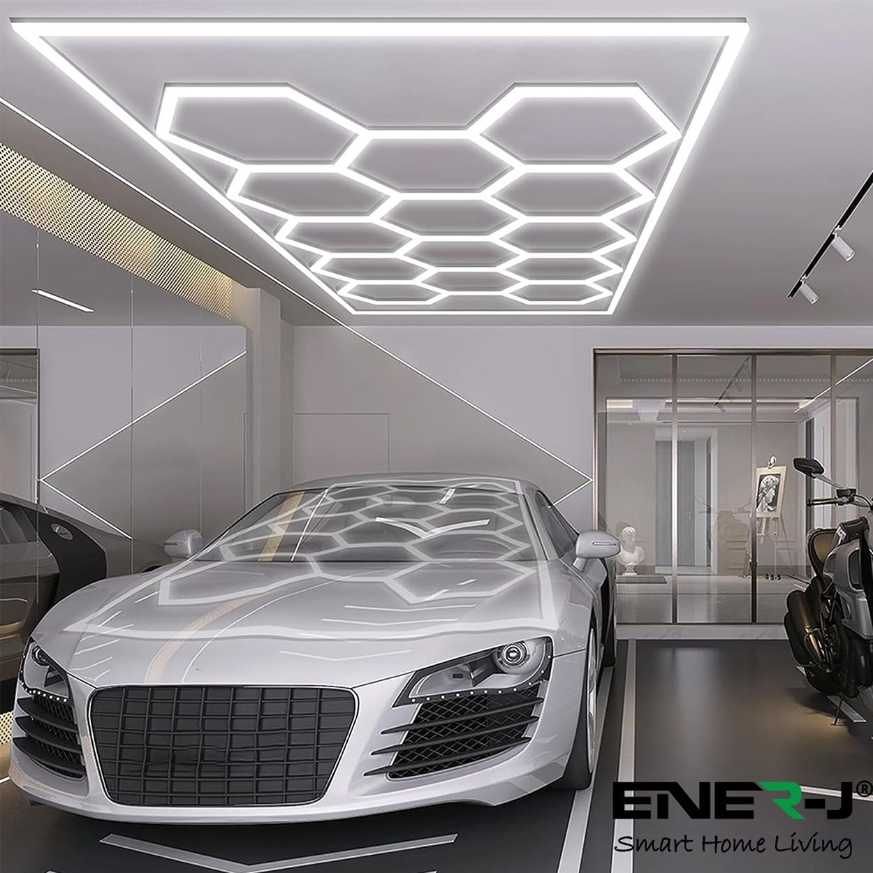 600W LED Hexagon Showroom Light - Hexa-Tube LED Panel Lighting Kit, 69 Tubes, 4000K