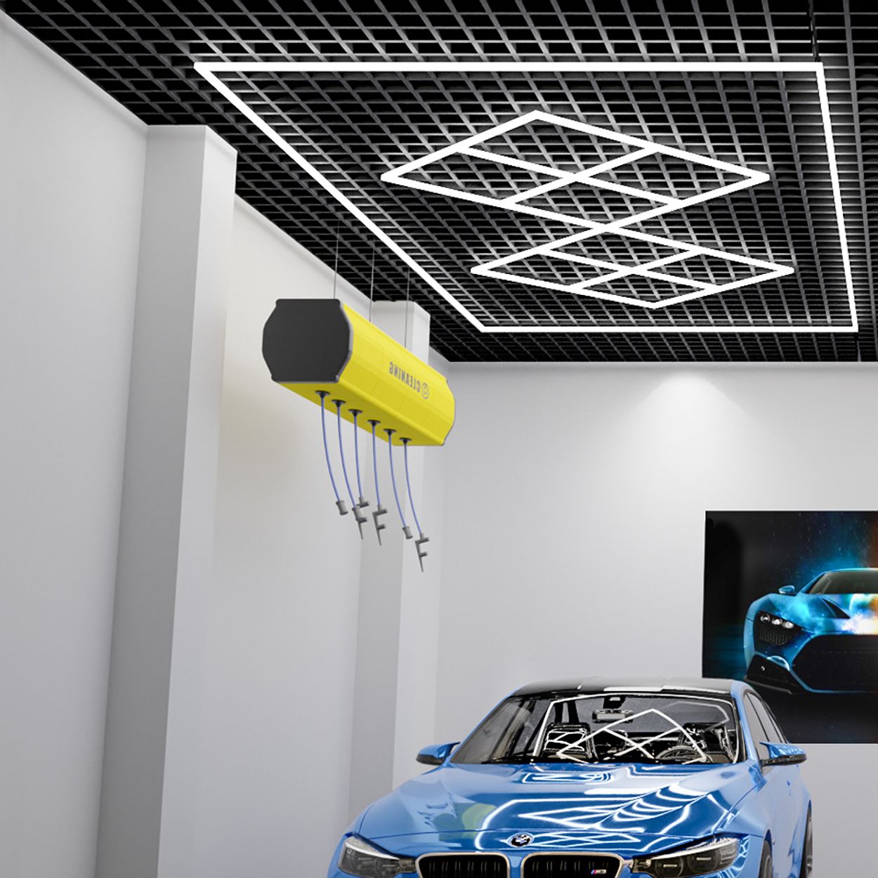 432W Designer Ceiling Lights with Frame, 8 Diamonds and Border