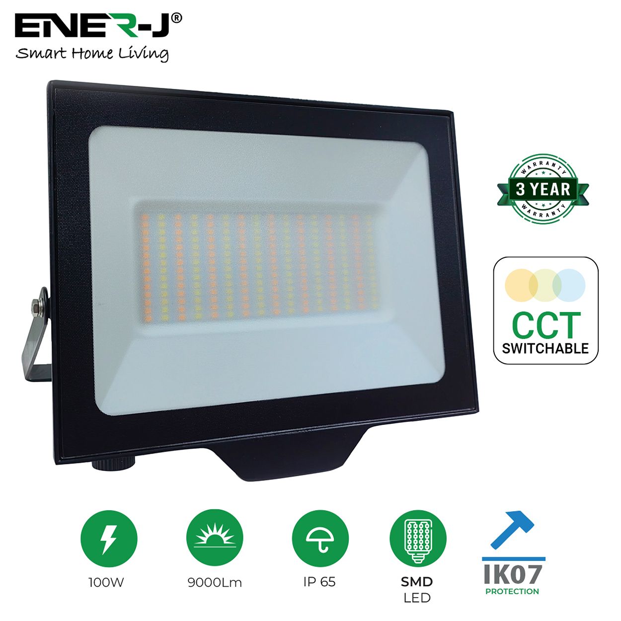 100W LED Floodlights With CCT Switchable & PIR ready, 9000 Lm, IP65, 3 Years Warranty