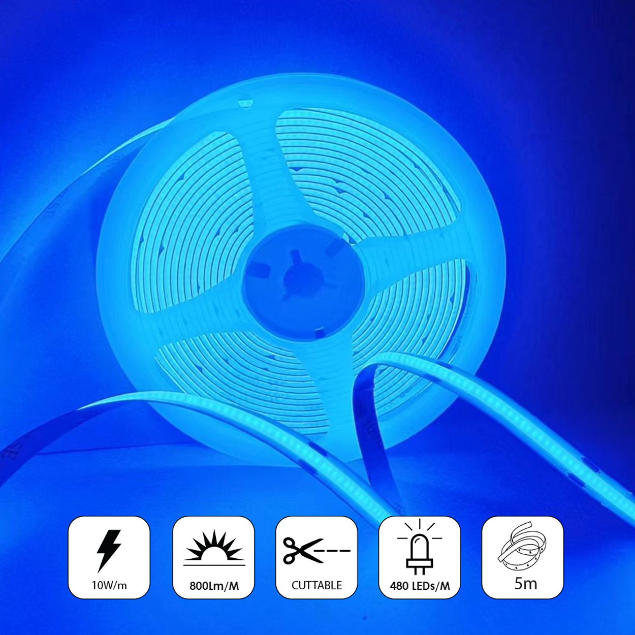 5 Meters COB LED Strip Light 24V, Blue, IP20