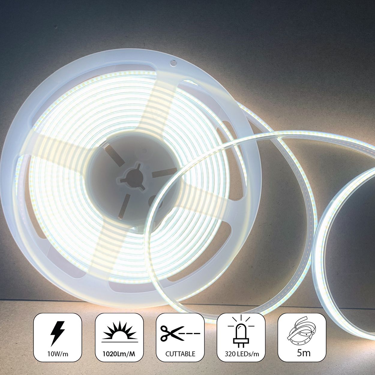 5m 24V COB LED Strip Lights 6000K, IP65