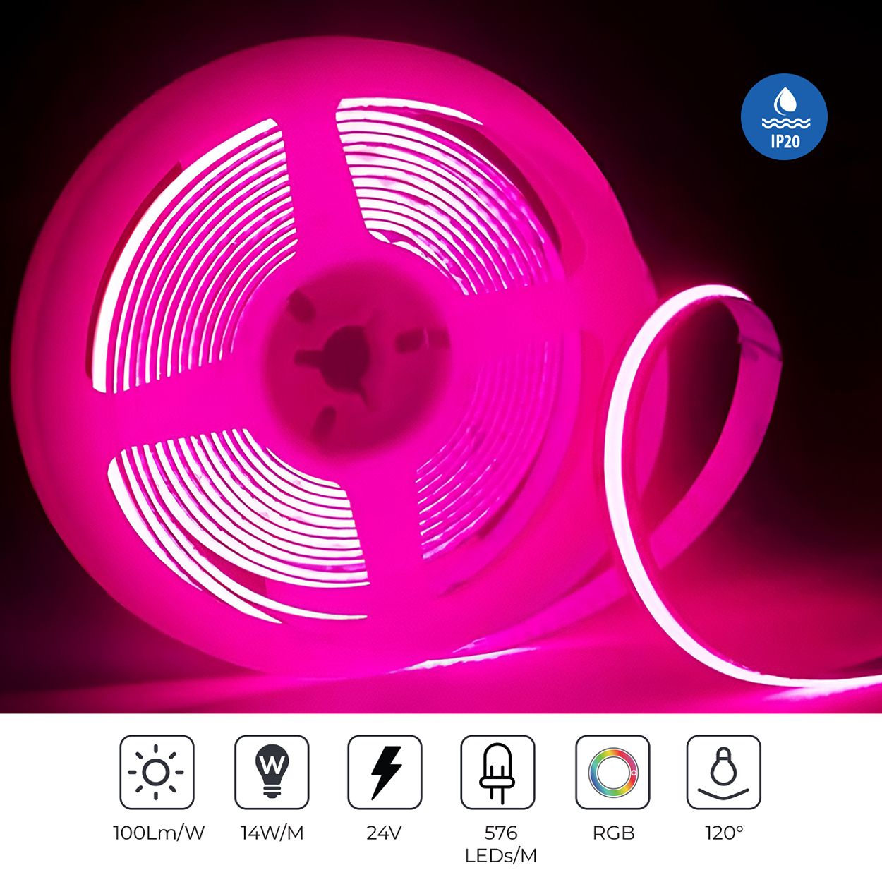 5 meters 24V COB LED Strip Light, RGB, IP20