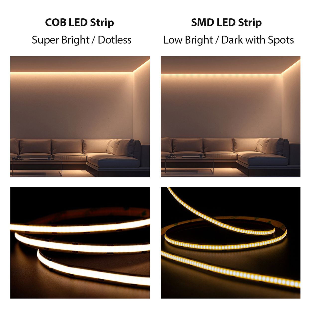 Plug and Play 24V Dotless COB LED Strip Kit 5m & Dimming Controller & Remote, UK Plug 3000K