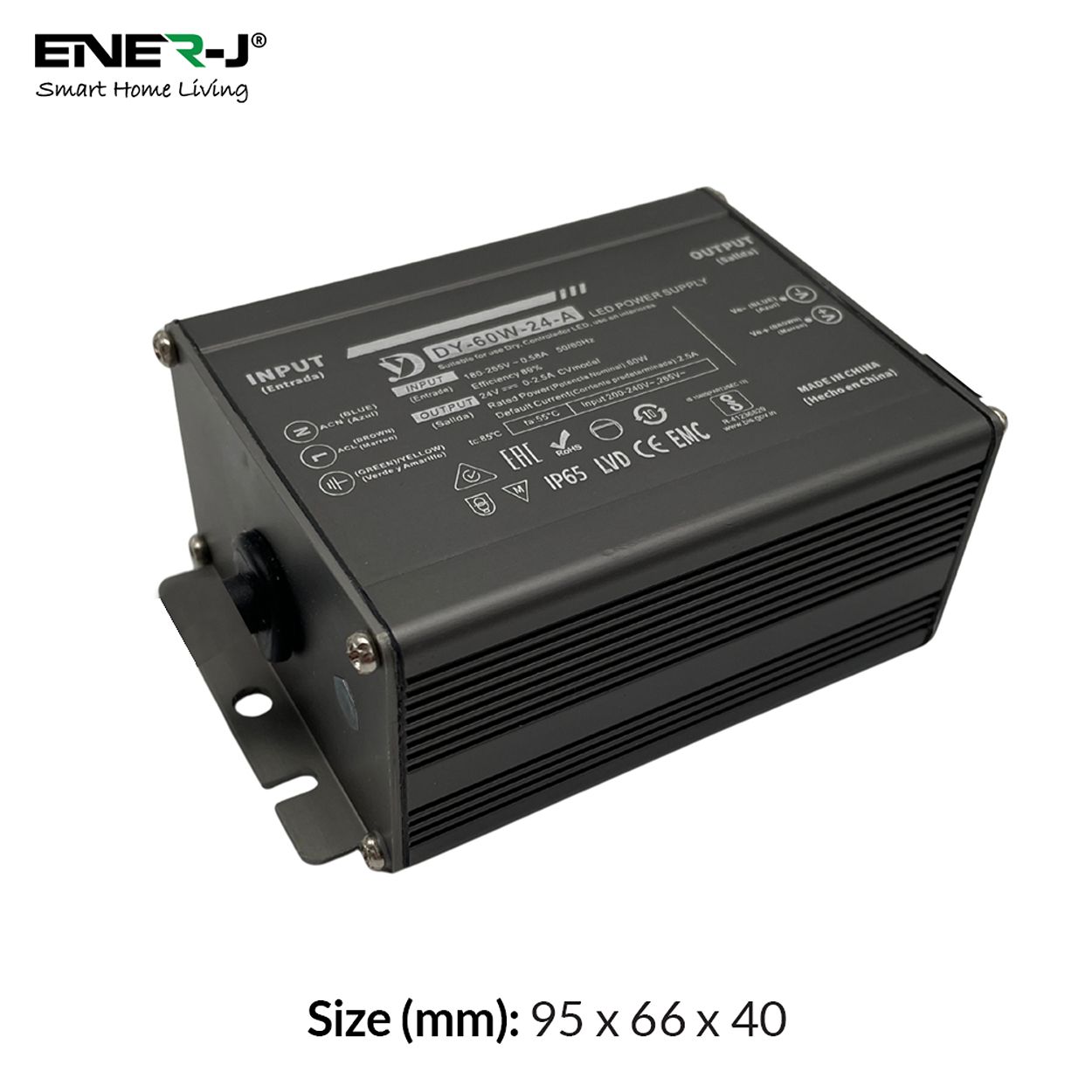 ENER-J Waterproof 60W 24V Power Supply – Constant Voltage LED Driver (IP65/IP67 Rated)