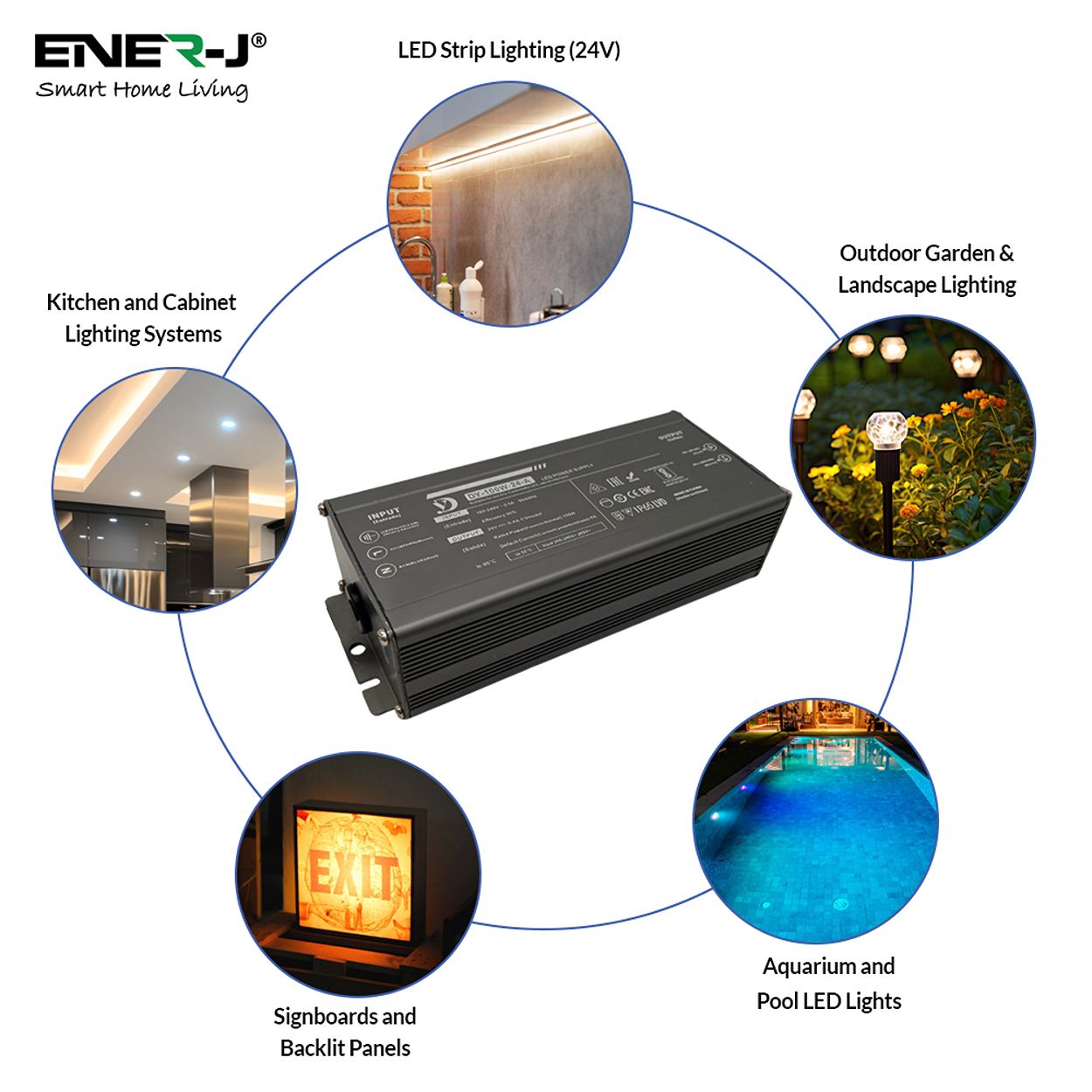 ENER-J Waterproof 100W 24V Power Supply – Constant Voltage LED Driver (IP65/IP67 Rated)