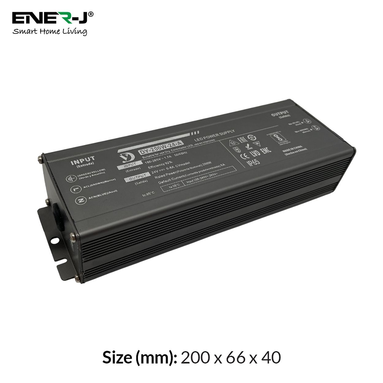 ENER-J Waterproof 200W 24V Power Supply – Constant Voltage LED Driver (IP65/IP67 Rated)