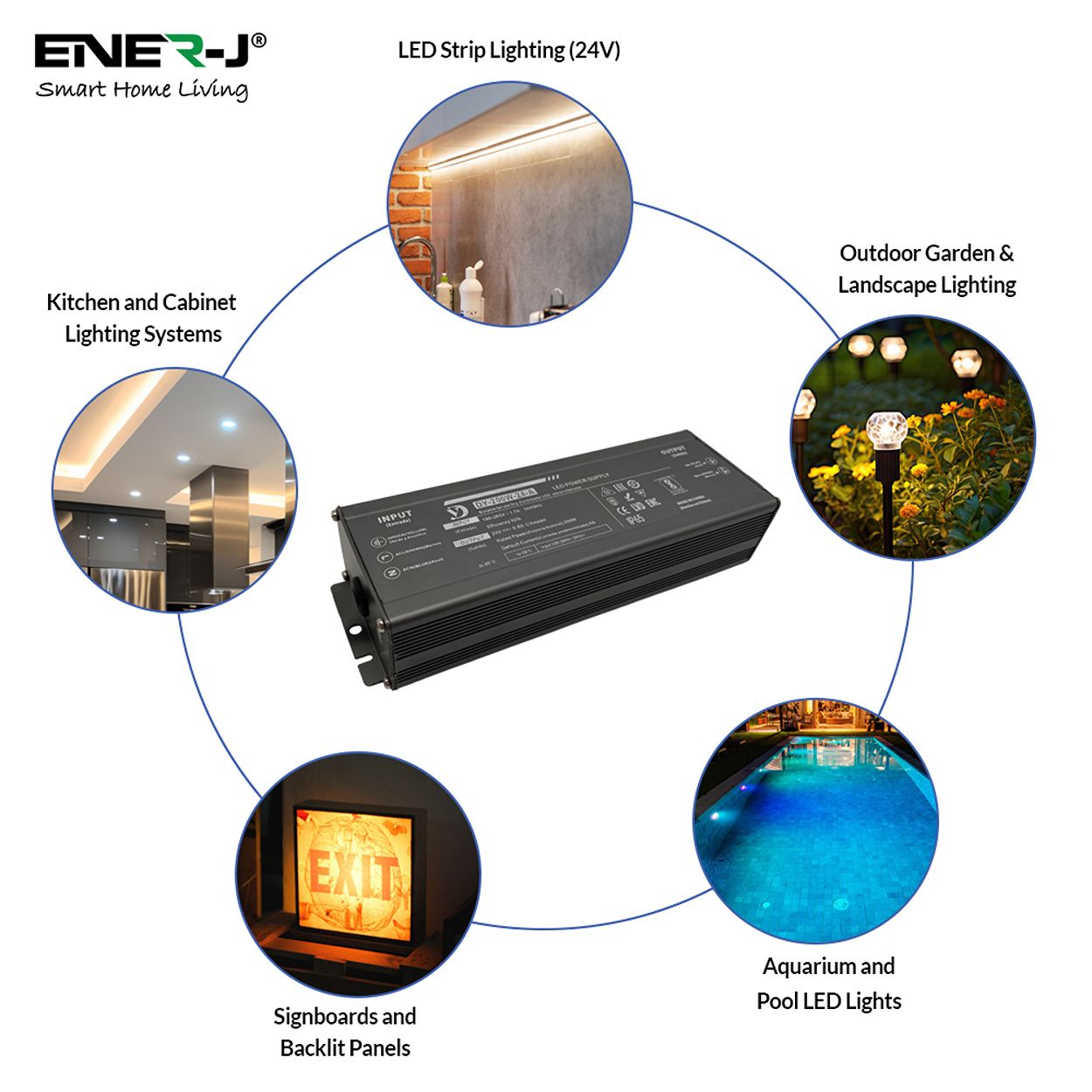 ENER-J Waterproof 200W 24V Power Supply – Constant Voltage LED Driver (IP65/IP67 Rated)