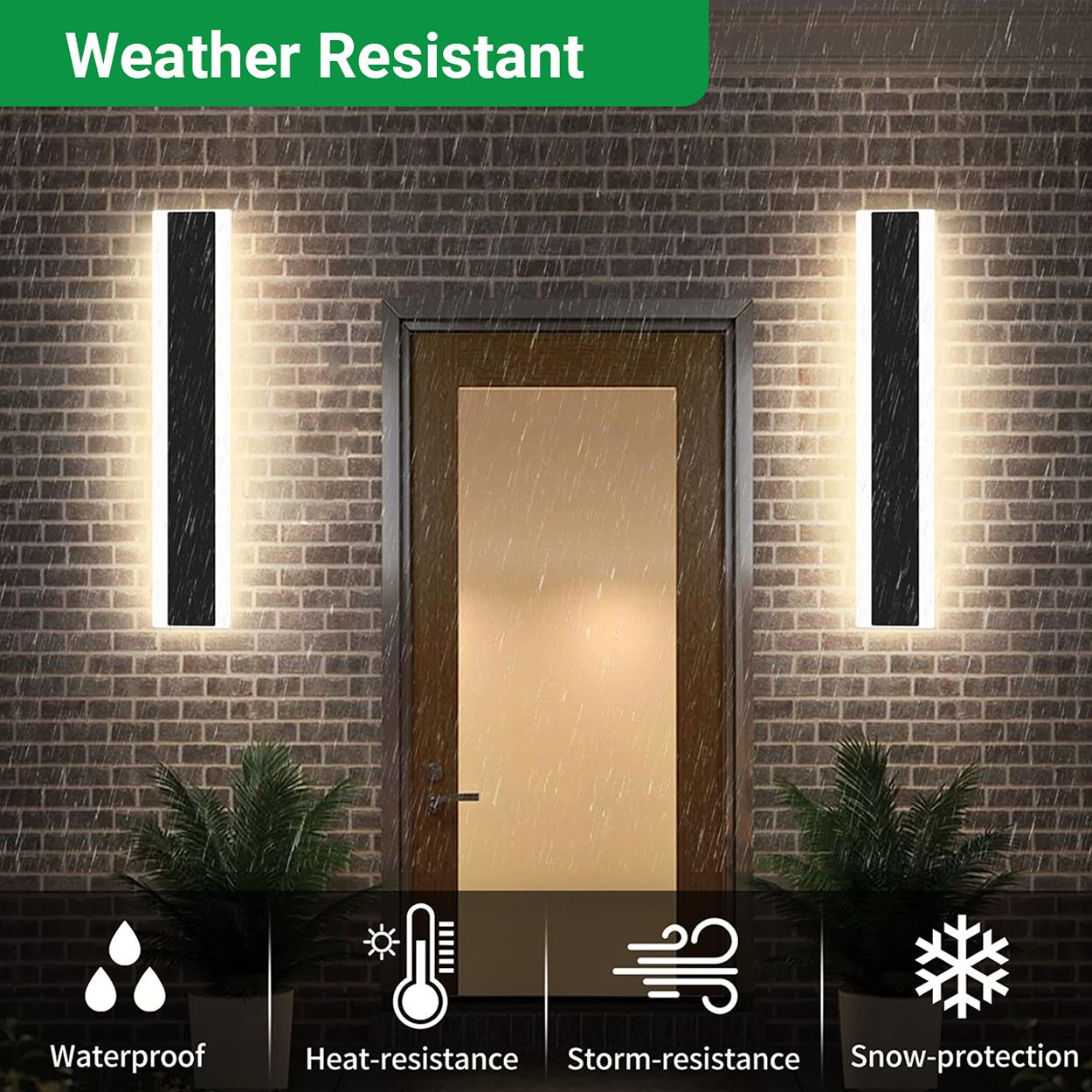 Outdoor LED Modern Wall Light, 12W, IP65, Warm White, 60x8x4.5cm