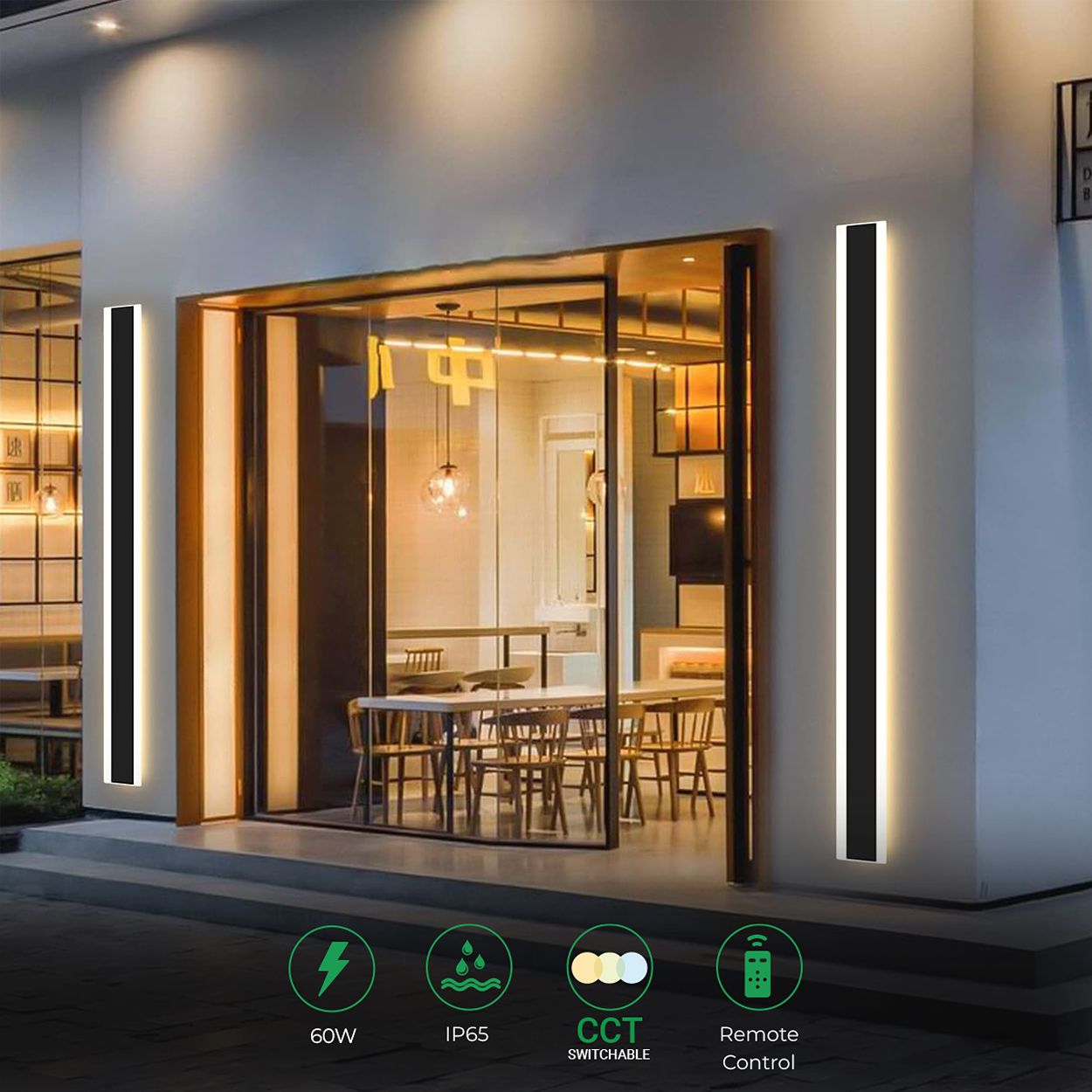 Outdoor Acrylic Black Wall Lights, 28W Waterproof IP65 CCT & Dimmable via Remote, 120 x 8 cm