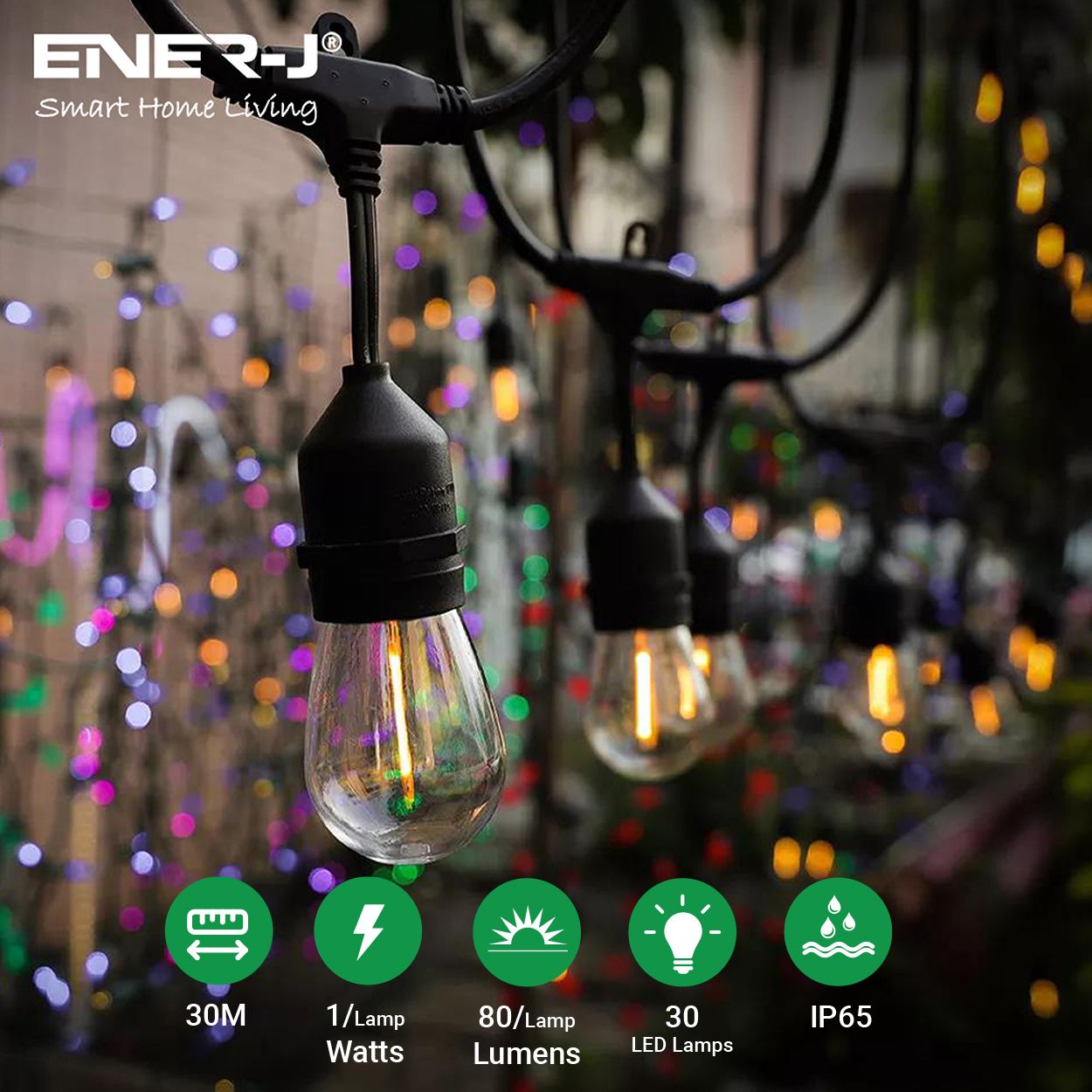 100 Feet LED Filament Bulb String Light Kit (inc 30x1W Filament LED Lamps)