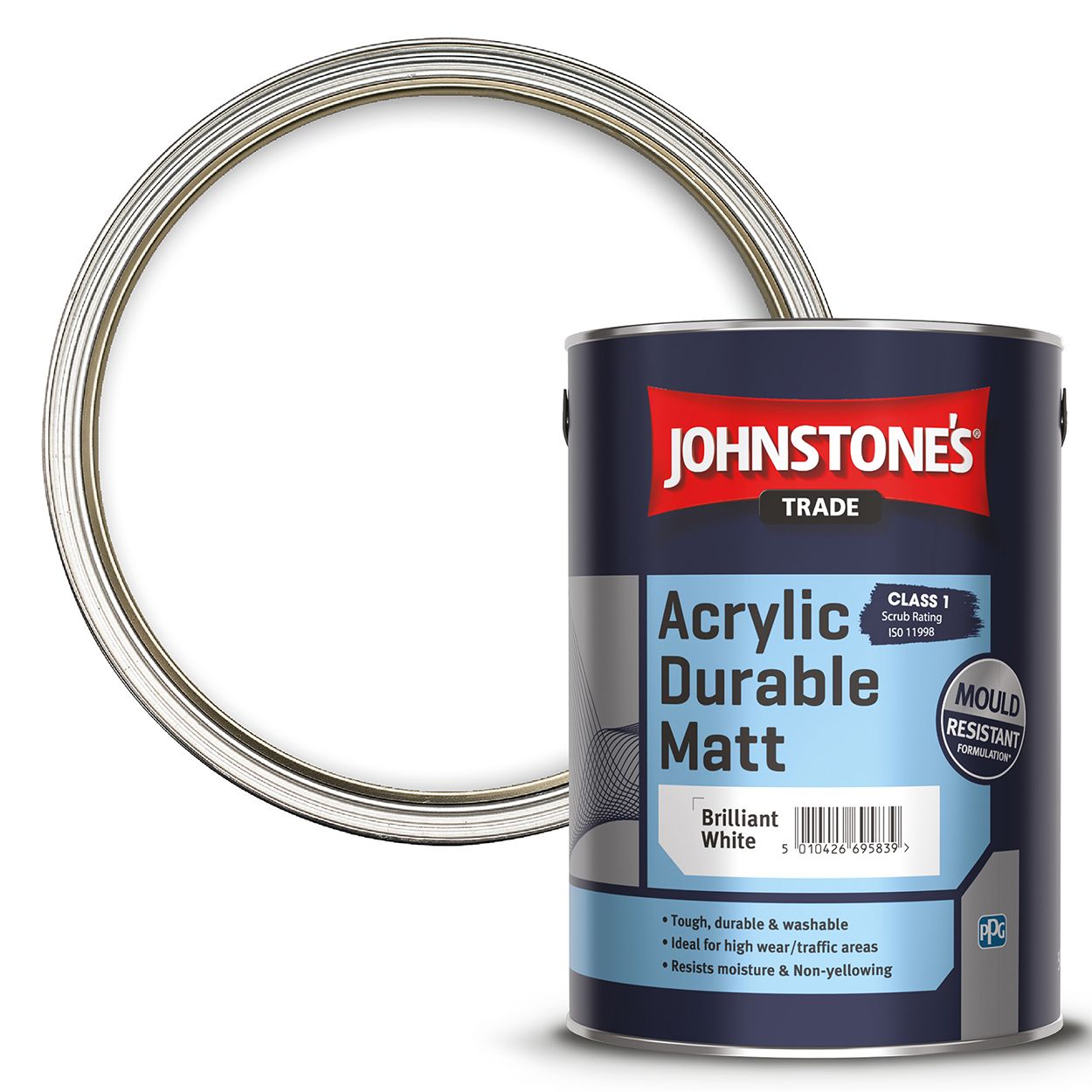Johnstone's Trade - Acrylic Durable Matt Paint - Brilliant White - 5L