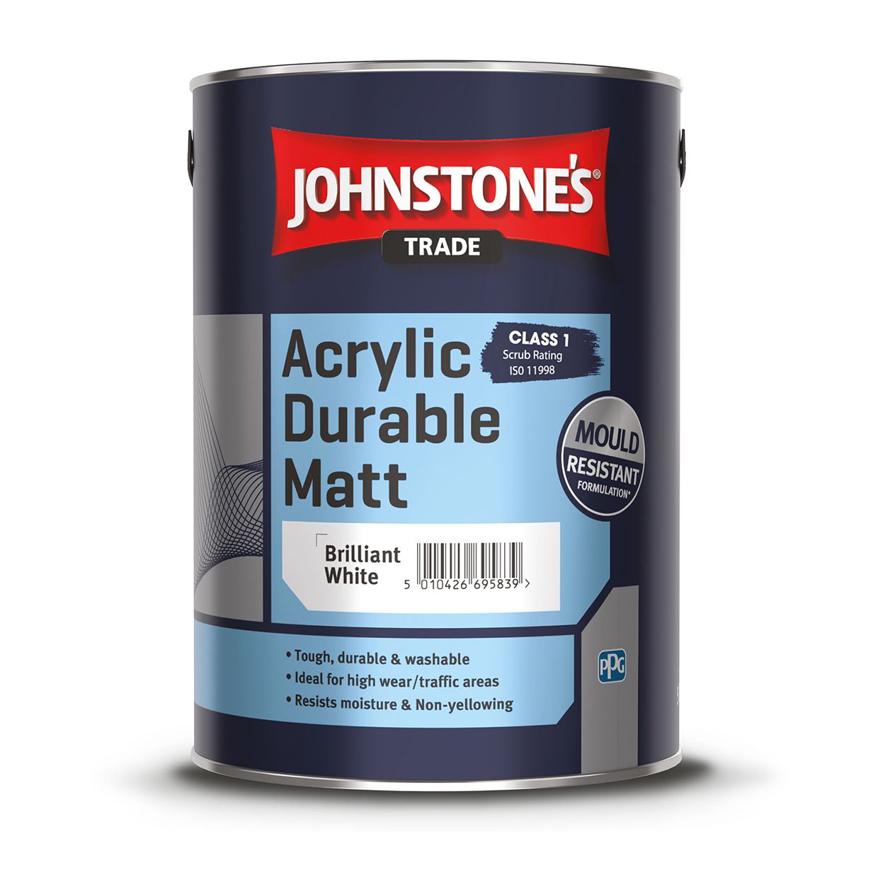 Johnstone's Trade - Acrylic Durable Matt Paint - Brilliant White - 5L