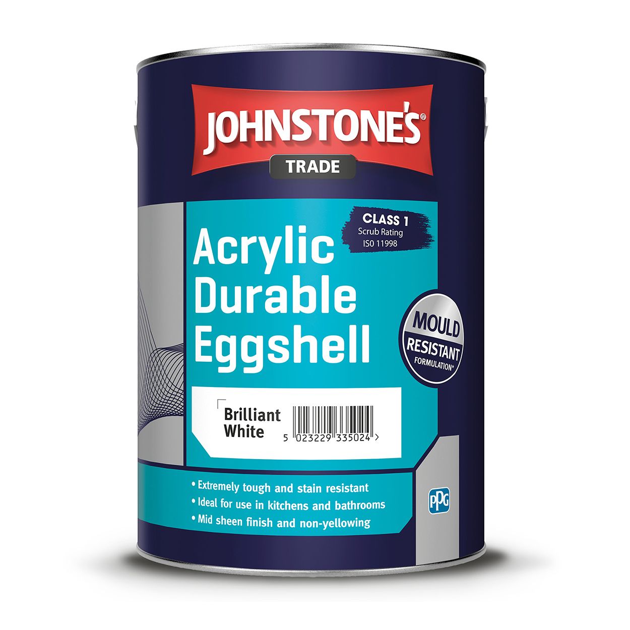 Johnstone's Trade - Acrylic Eggshell Paint - Brilliant White - 5L