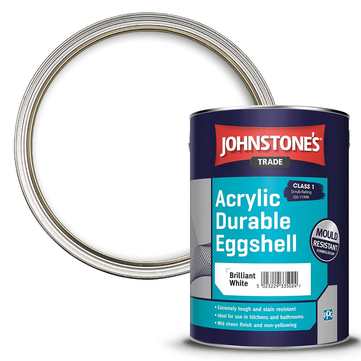 Johnstone's Trade - Acrylic Eggshell Paint - Brilliant White - 5L