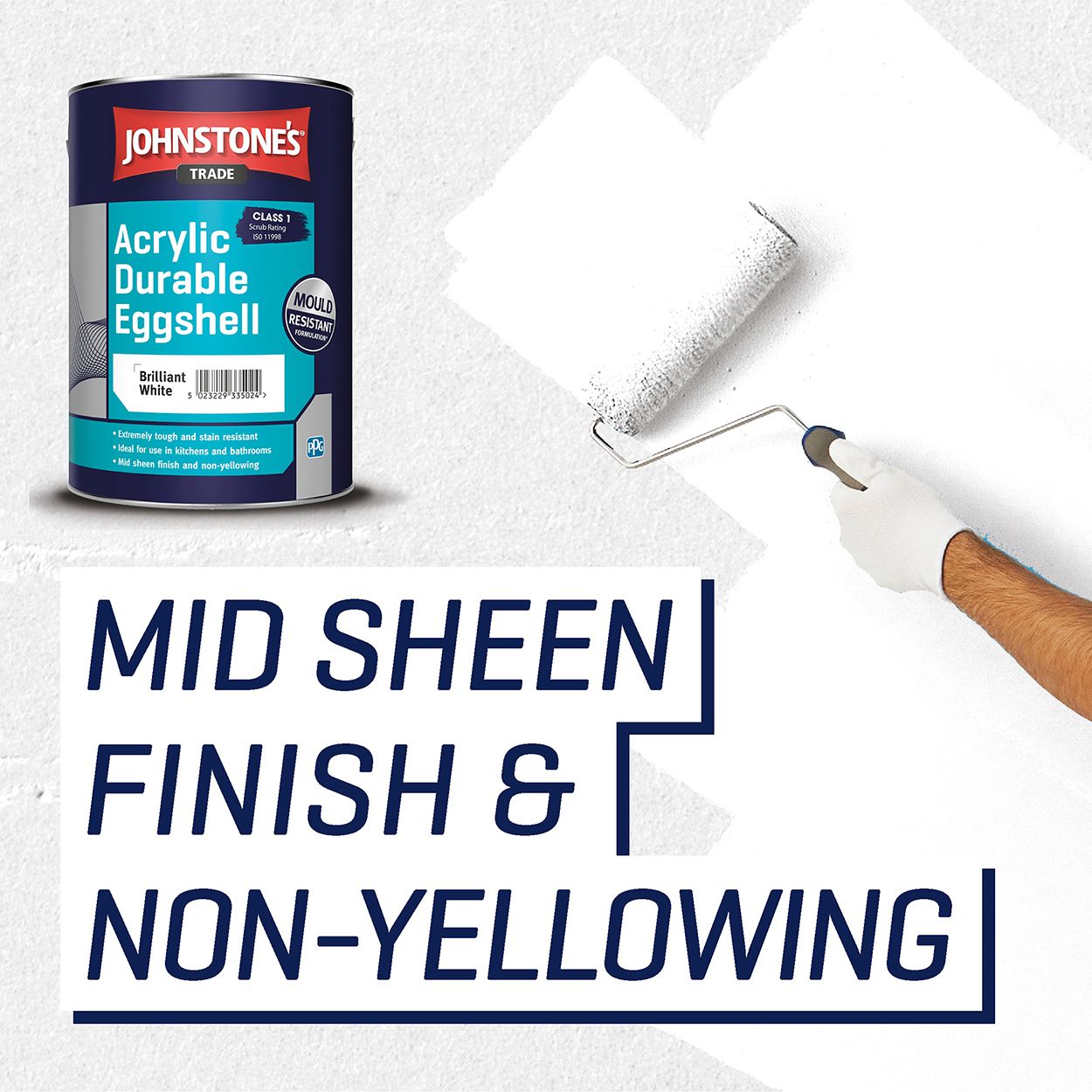 Johnstone's Trade - Acrylic Eggshell Paint - Brilliant White - 5L