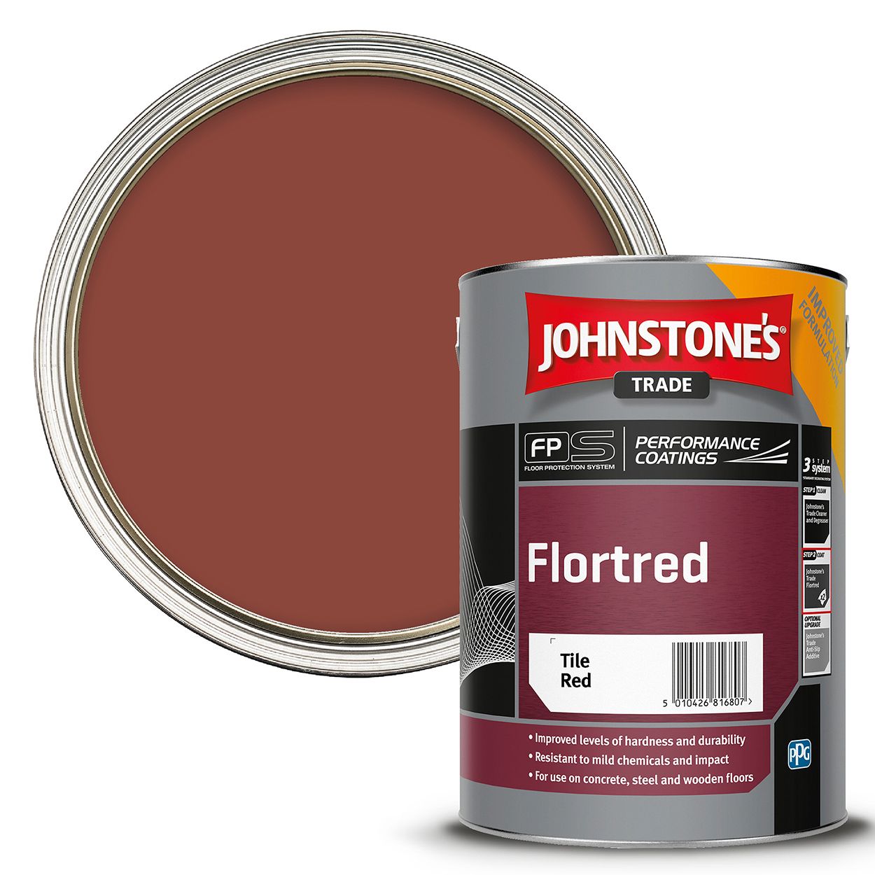 Johnstone's Trade - Flortred Floor Paint - Tile Red - 5L