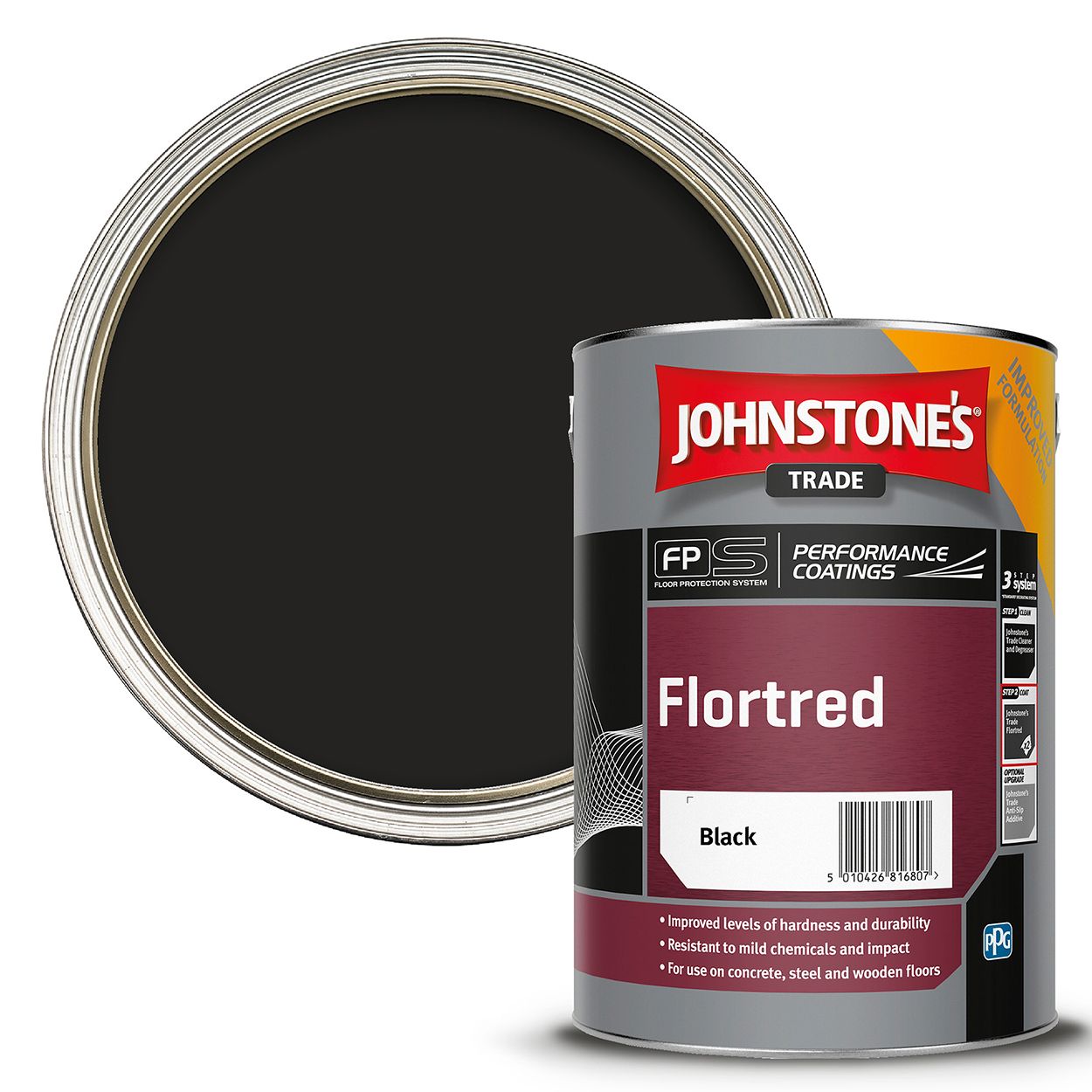 Johnstone's Trade - Flortred Floor Paint - Black - 5L