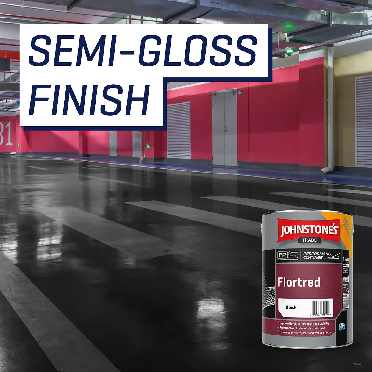 Johnstone's Trade - Flortred Floor Paint - Black - 5L