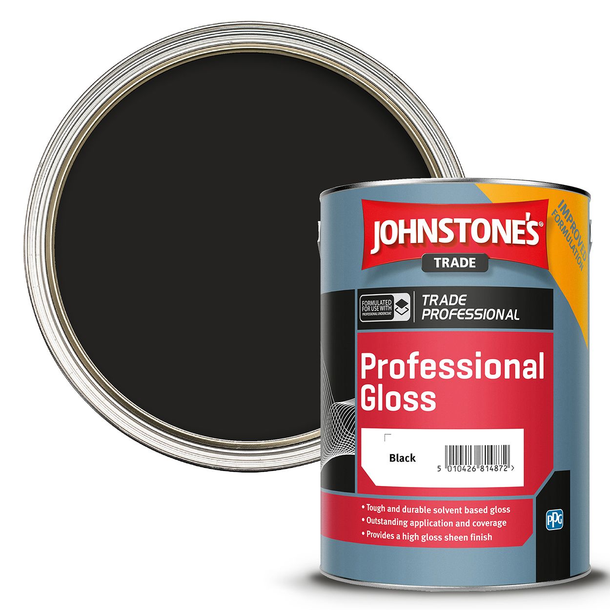 Johnstone's Trade - Wood & Metal Paint - Professional Gloss - Black - 5L