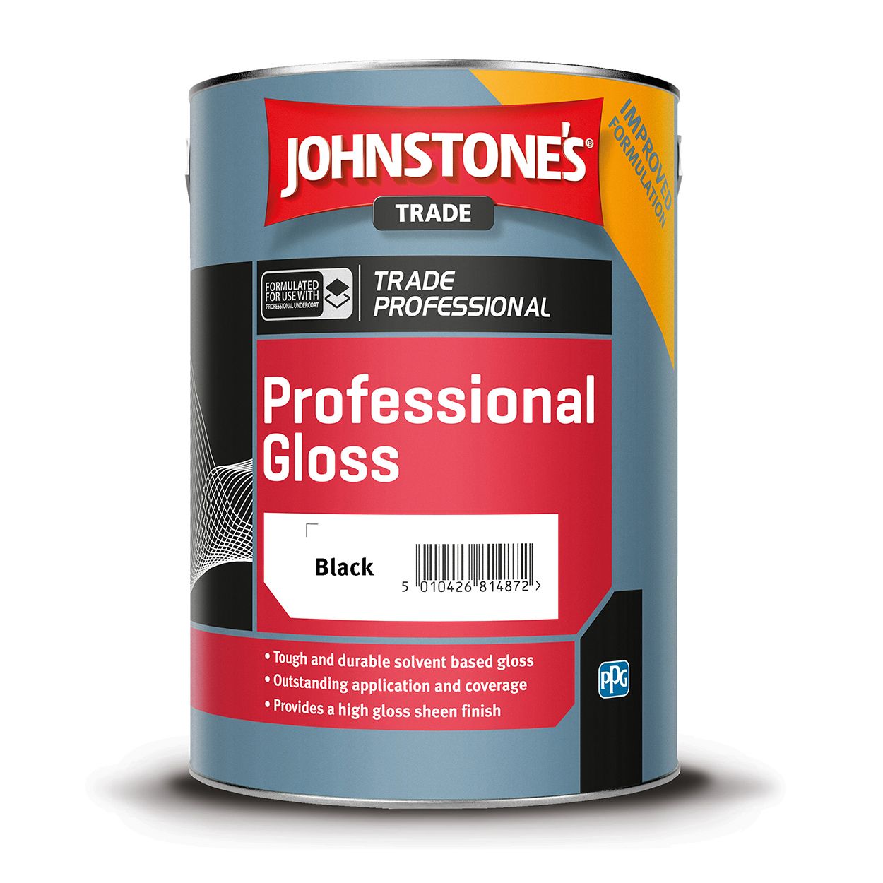 Johnstone's Trade - Wood & Metal Paint - Professional Gloss - Black - 5L