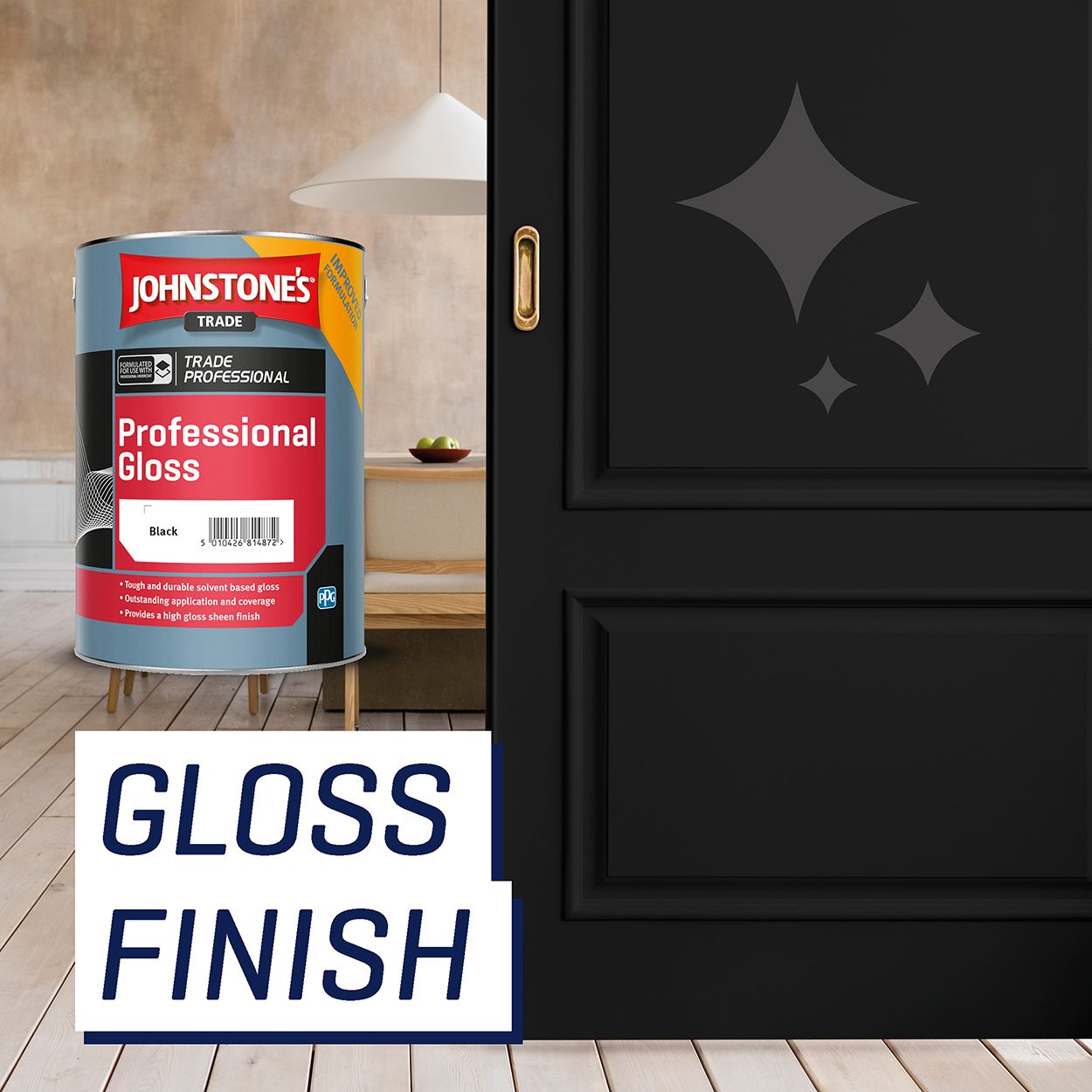 Johnstone's Trade - Wood & Metal Paint - Professional Gloss - Black - 5L