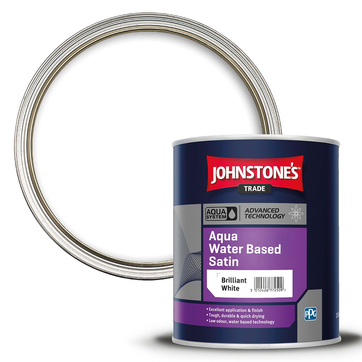 Johnstone's Trade - Wood & Metal Paint - Water Based Satin - Brilliant White - 1L