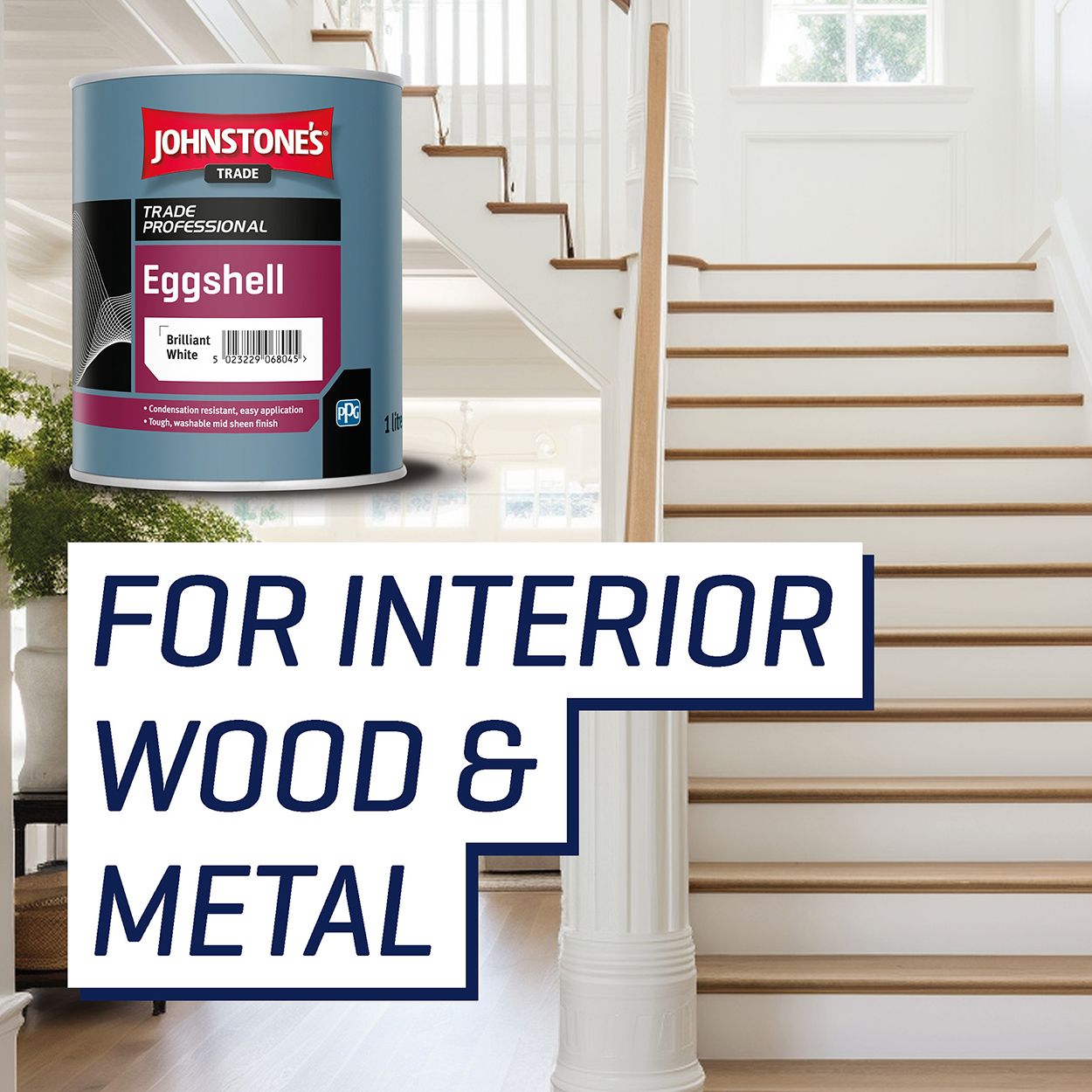 Johnstone's Trade - Wood & Metal Paint - Eggshell - Brilliant White - 1L