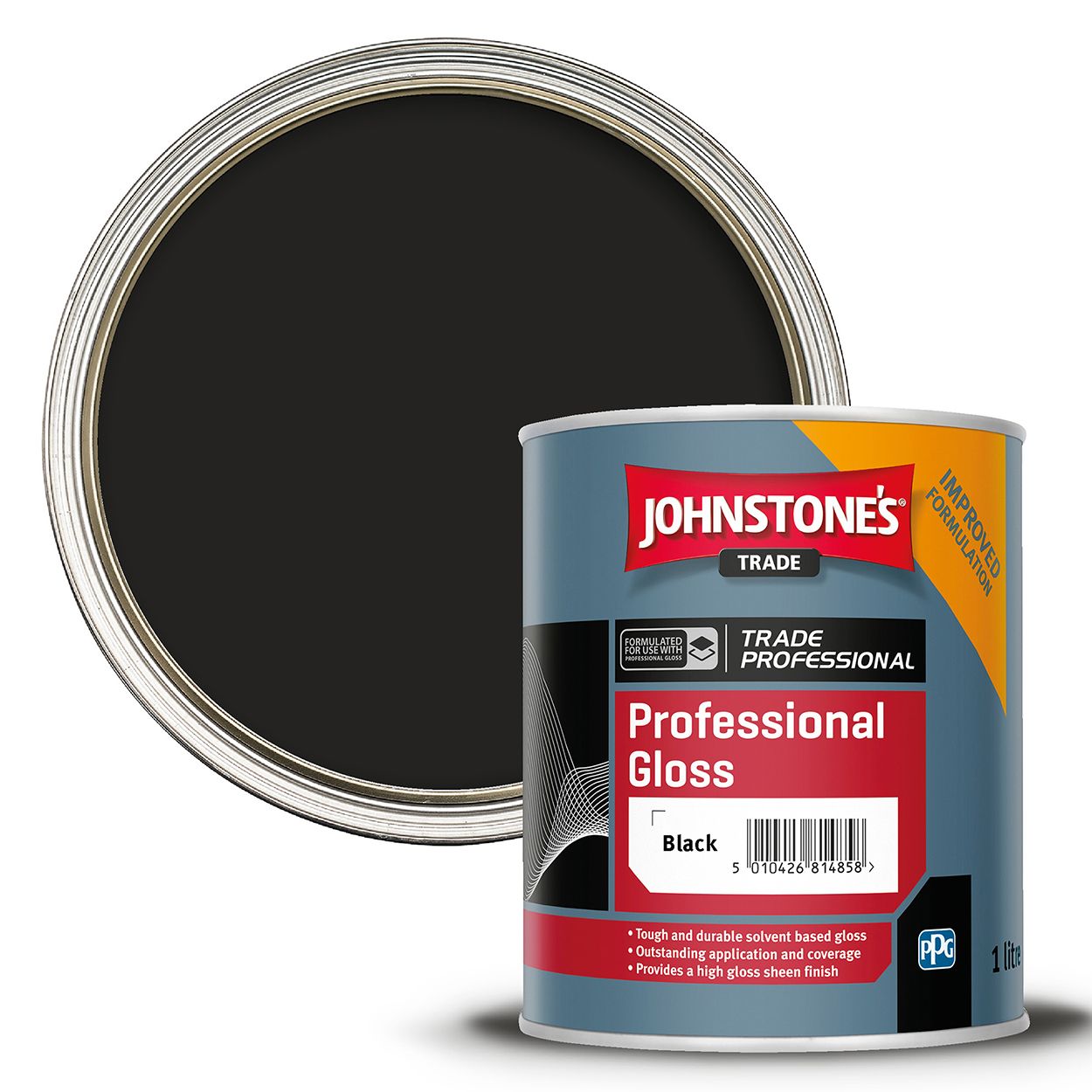 Johnstone's Trade - Wood & Metal Paint - Professional Gloss - Black - 1L
