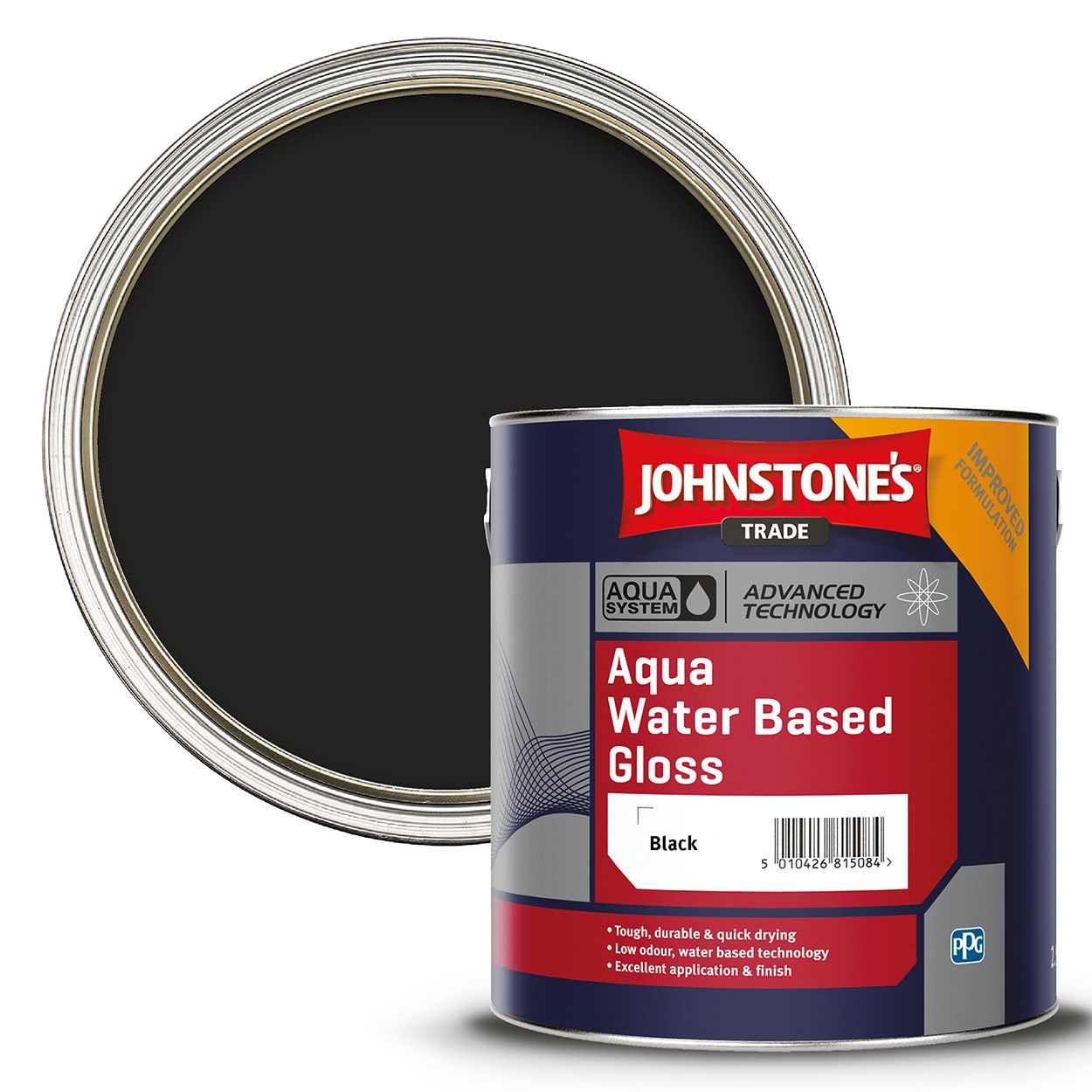 Johnstone's Trade - Wood & Metal Paint - Water Based Gloss - Black - 1L