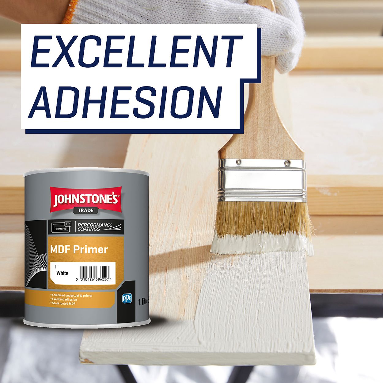 Johnstone's Trade - Wood & Metal Paint - MDF Primer - White - 1L