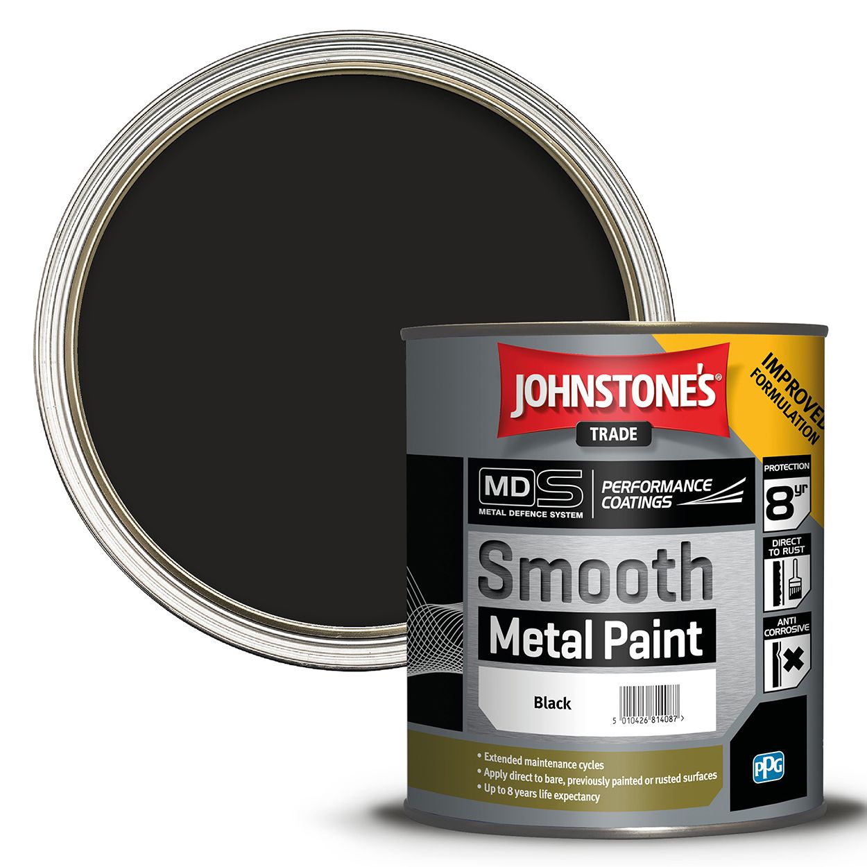 Johnstone's Trade - Smooth Metal Paint - Black - 800ml