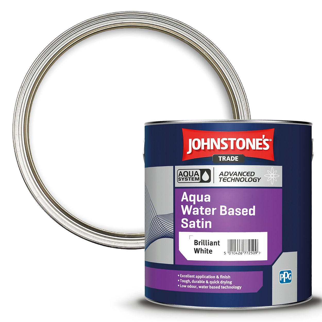 Johnstone's Trade - Wood & Metal Paint -  Water Based Satin - Brilliant White - 2.5L